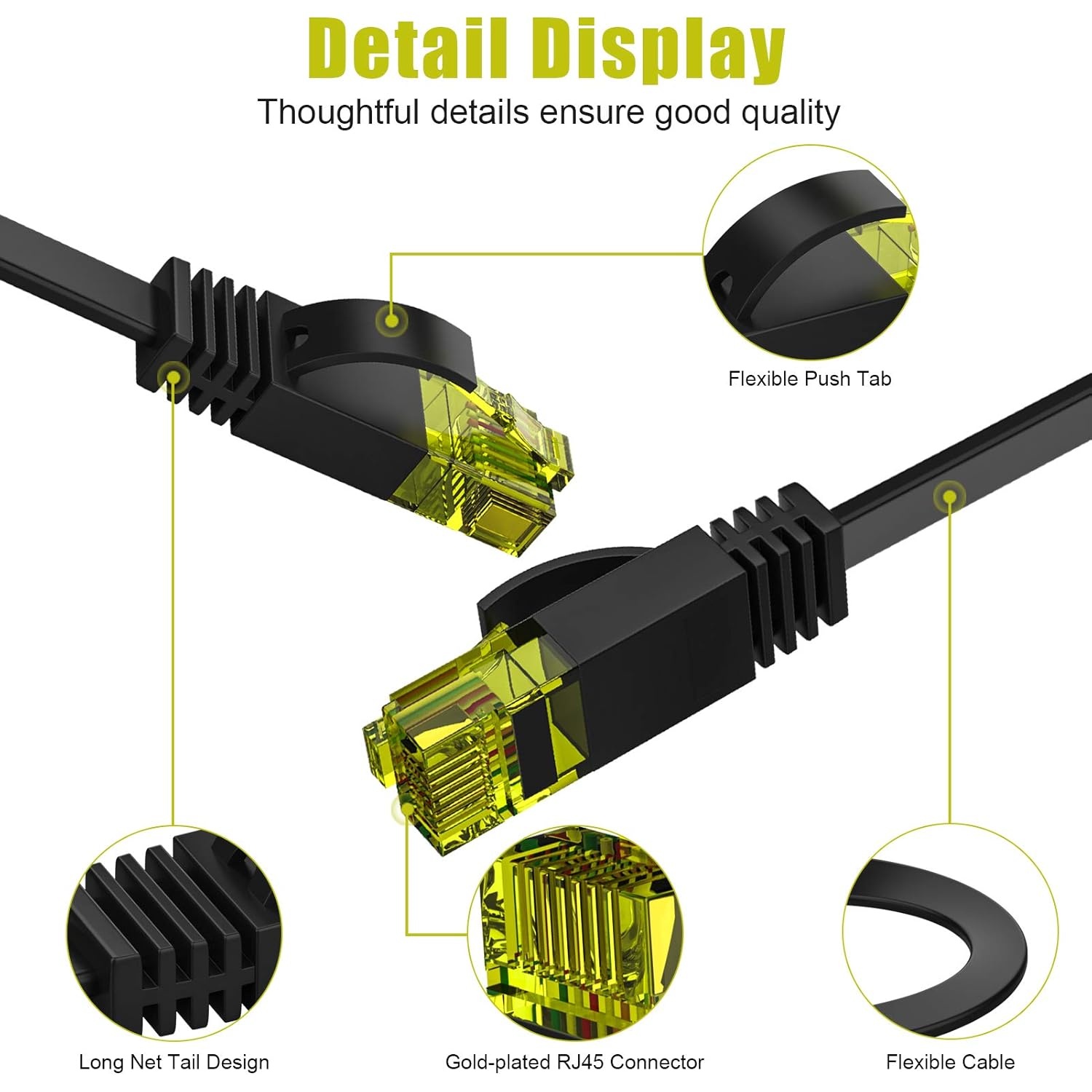 SOBAHIDO Cable Ethernet Cat 6 de 35 pies, cable de conexión de red LAN de Internet sólido, cable de computadora de alta velocidad con clips y