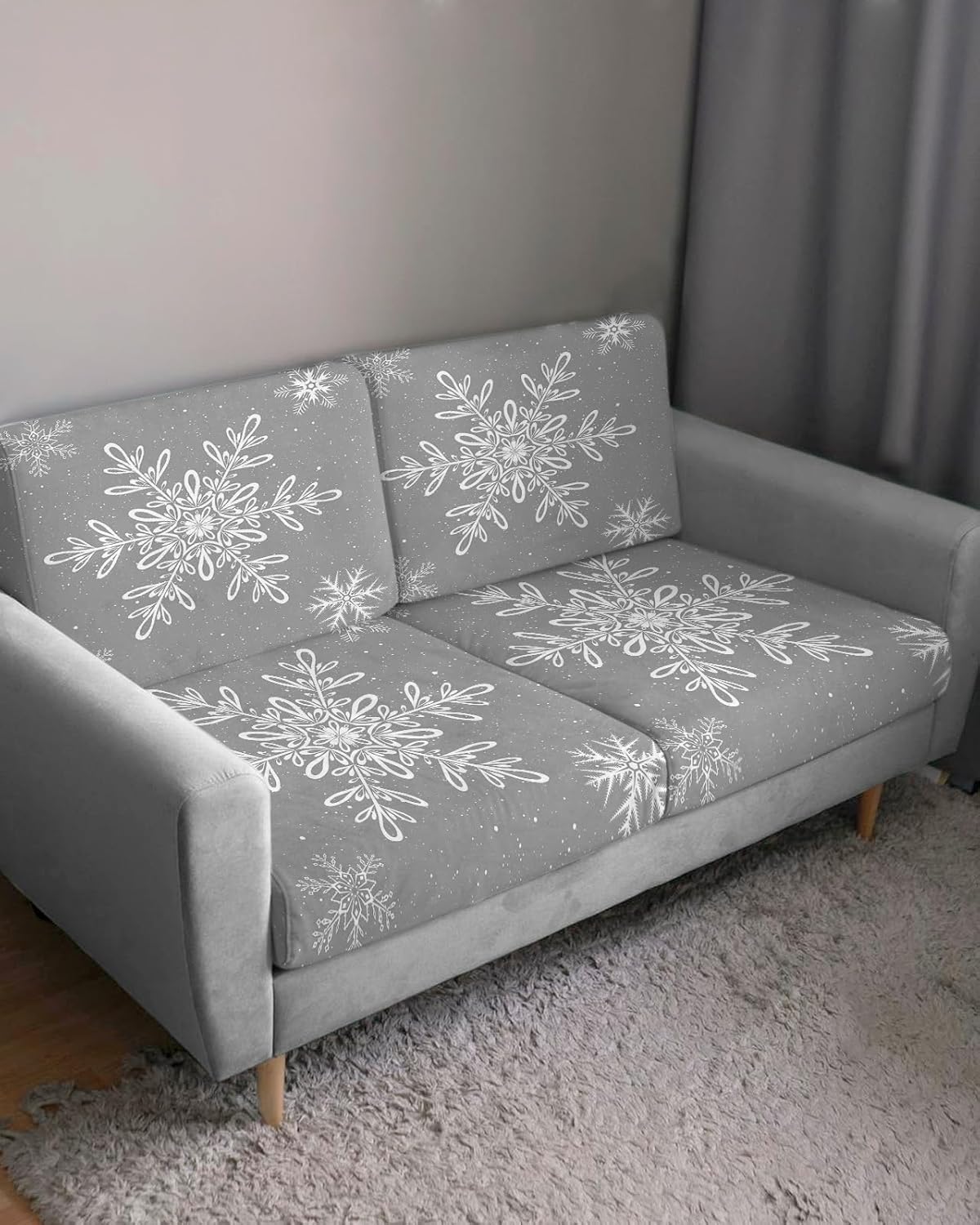 Prime Leader Fundas de cojín para sofá, fundas elásticas para sofá, diseño de copos de nieve grises de Navidad, fundas protectoras de muebles para