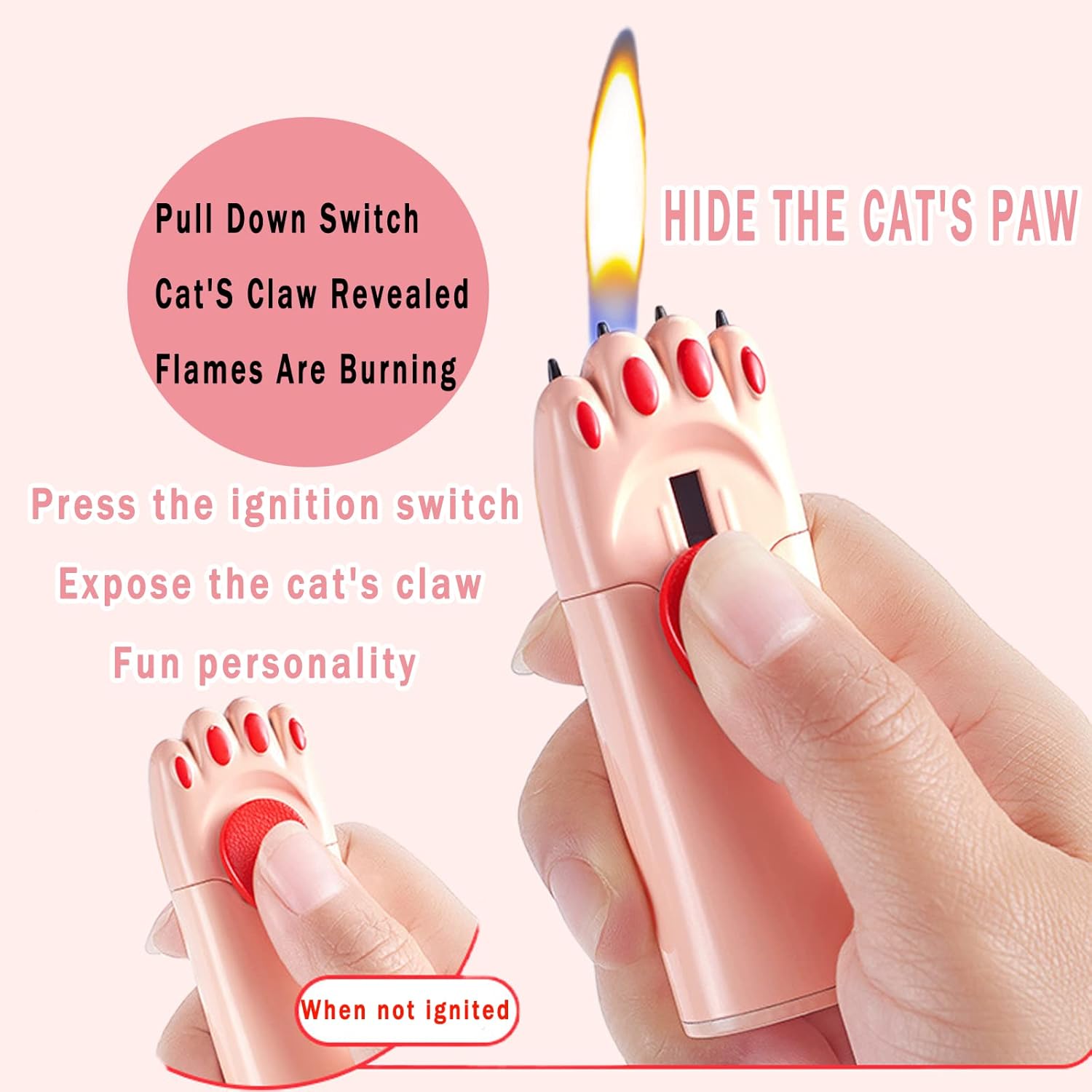 Encendedor resistente al viento, fresco, bonito diseño de pata de gato, rellenable, ajustable, encendedor de butano, regalo para hombres (sin gas)