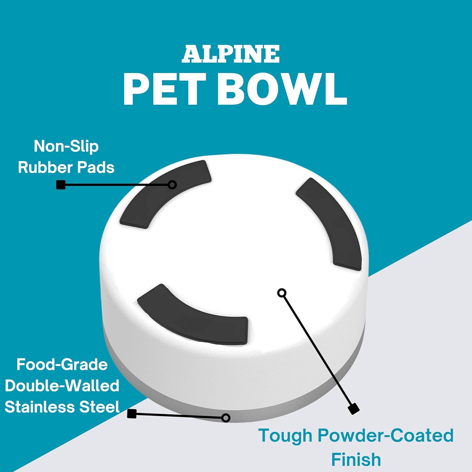 ALPINE Juego de 2 cuencos de acero inoxidable para perros, antideslizantes, de metal para alimentos y agua, aislamiento de doble pared, a prueba de