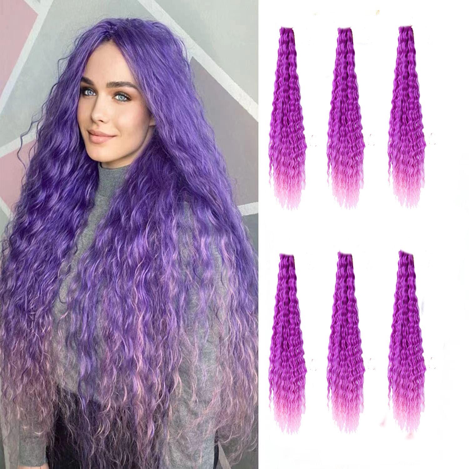JIAROUBEAUTY – Cabello ondulado con ganchillo de 32 pulgadas, cabello rizado trenzado de 32 pulgadas, 6 paquetes, extensiones de cabello largo