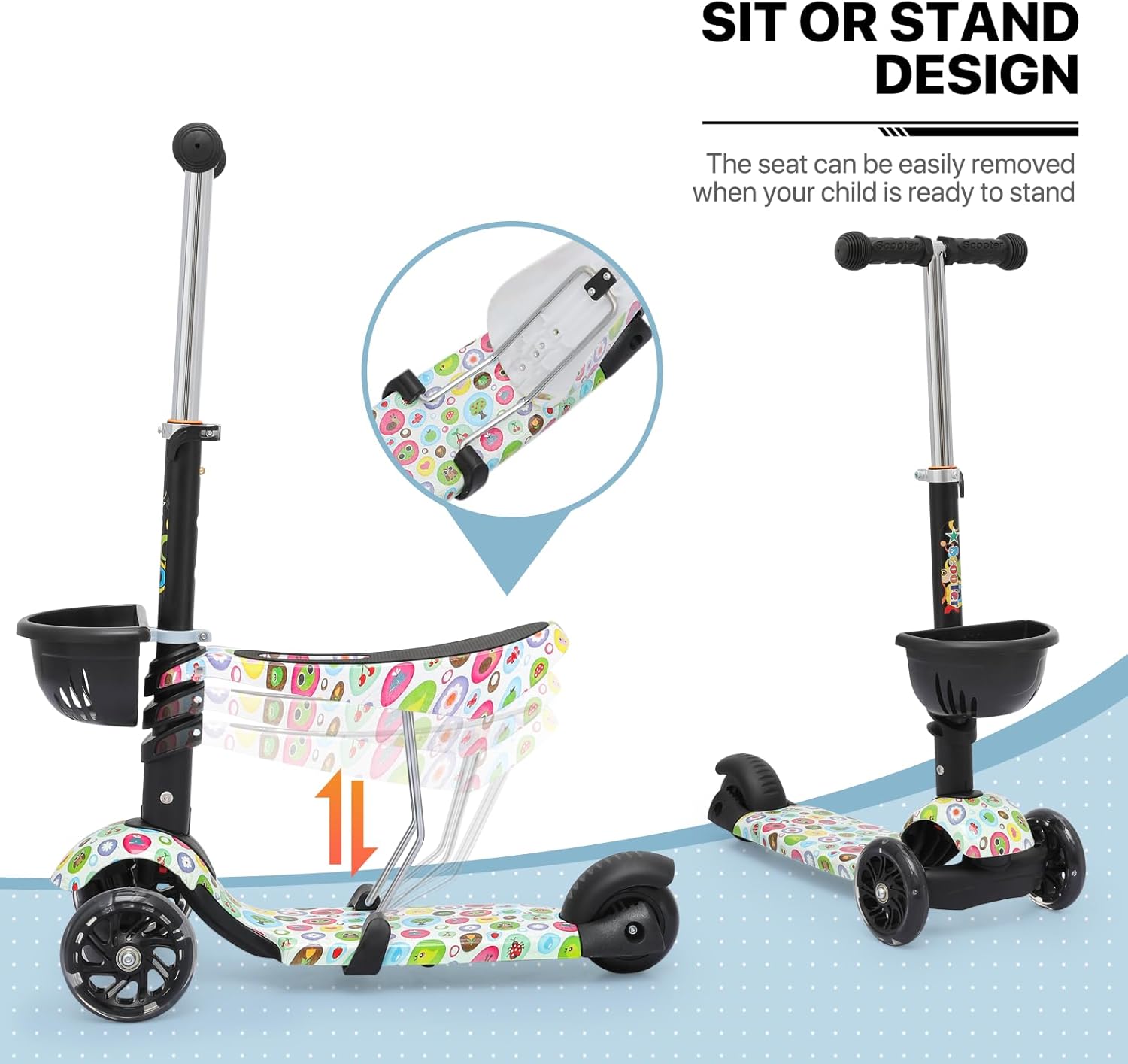 MADOG Toddler 3-Wheel Mini Scooters for Kids 3-5, 2-in-1 Height Adjustable Boys and Girls Scooter with Light Up Wheels