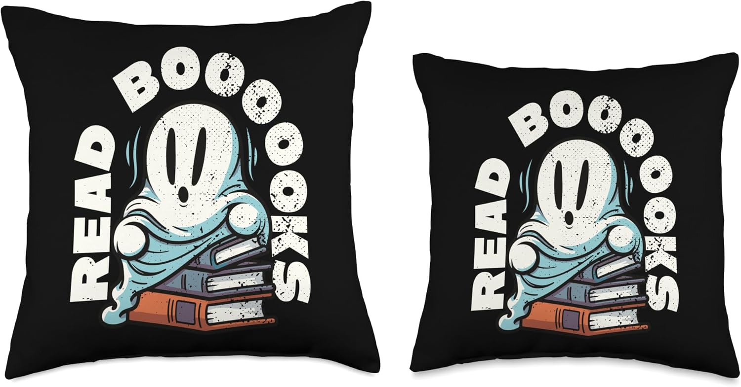 Cute Book Ghost Sayings for Helloween Lovers Book Ghost Read Boooooks Boo Bookworm Halloween Throw Pillow, 16×16, Multicolor