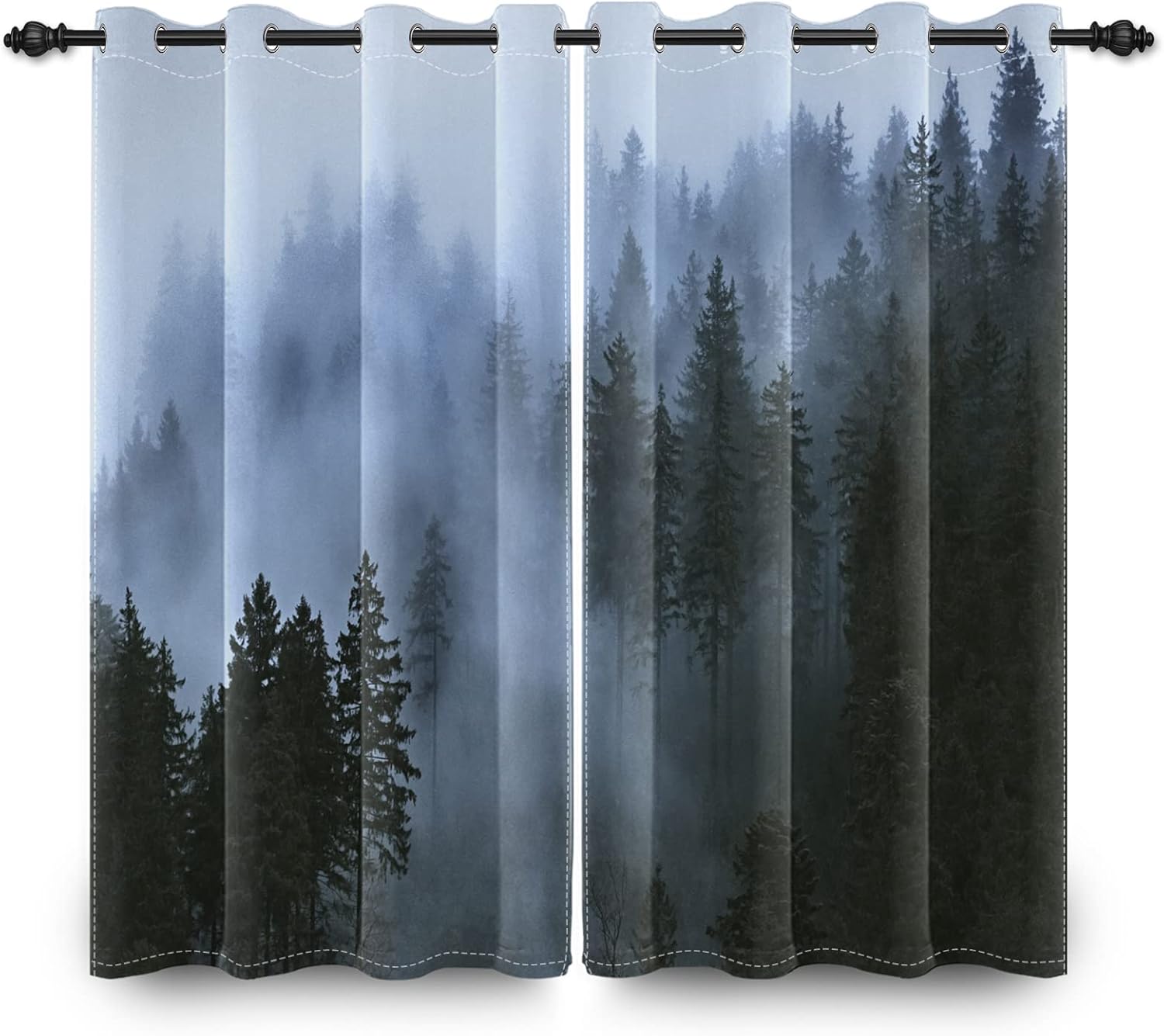 SIEDYCV Cortinas opacas de bosque brumoso de 42 x 84 pulgadas, con niebla escénica, bosque lluvioso, pinos, paisaje natural, 2 paneles de cortinas