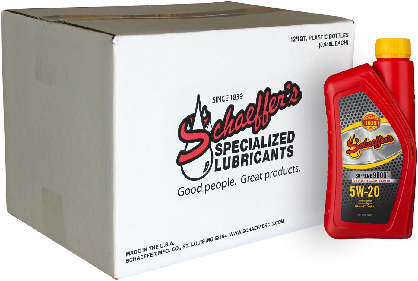 Schaeffer Manufacturing Co. 9004-012 Supreme 9000 Aceite de motor de gasolina sintético completo 5W-20, botella de 1 cuarto de galón (paquete de 12)