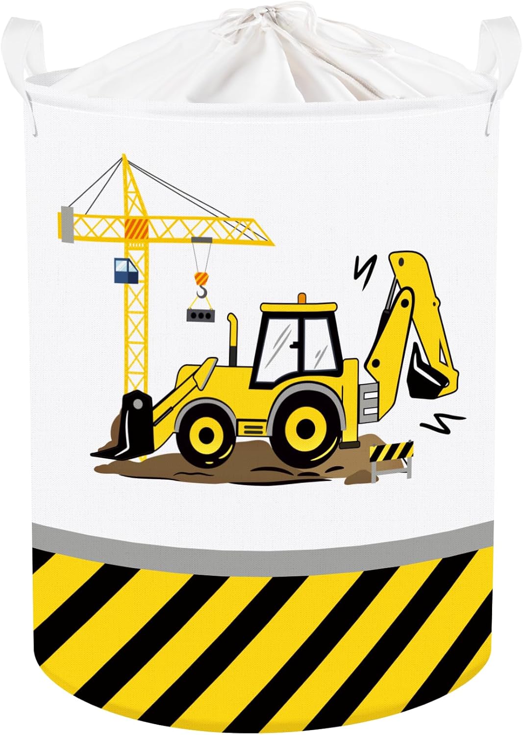 Clastyle Excavadora de dibujos animados de 45 L, color amarillo, para niños, grúa excavadora redonda, juguetes, cestas de almacenamiento de ropa