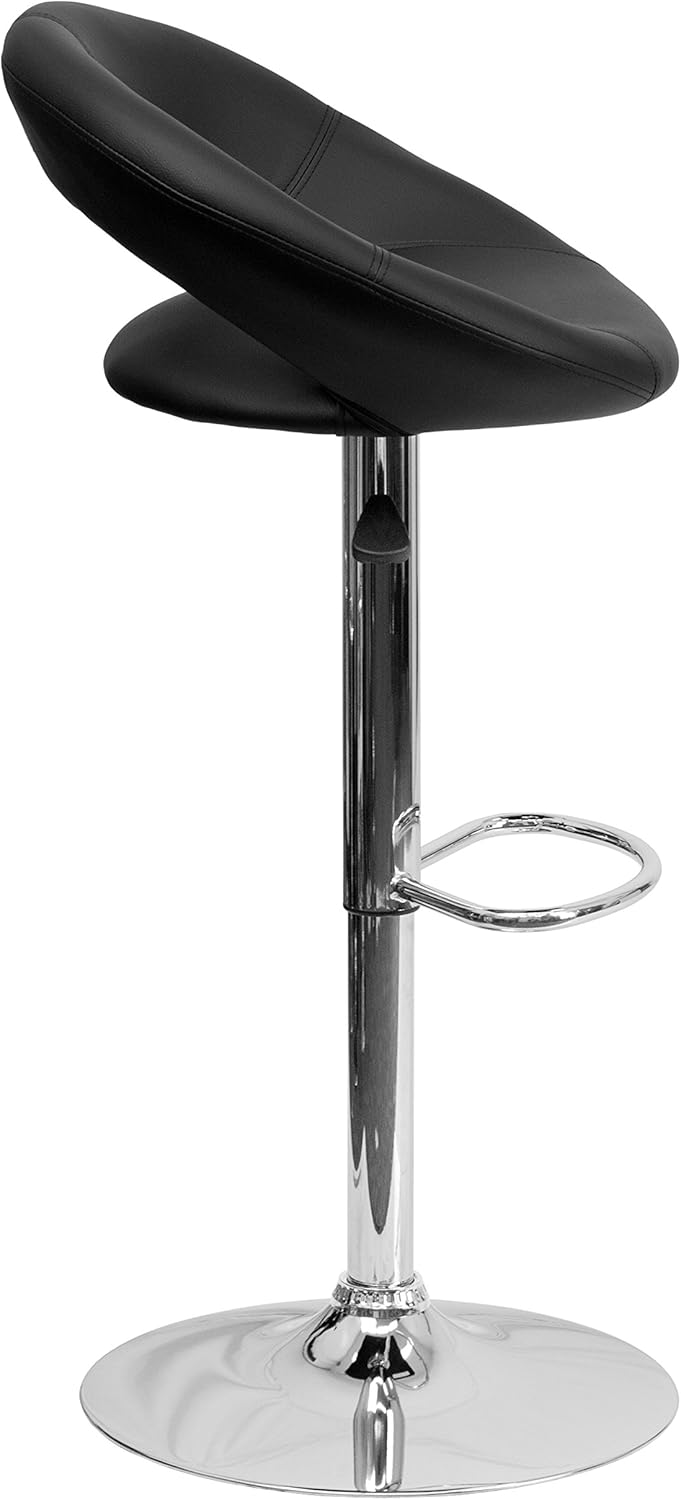 Flash Furniture Taburete de bar contemporáneo de vinilo negro redondeado estilo órbita con altura ajustable con base cromada