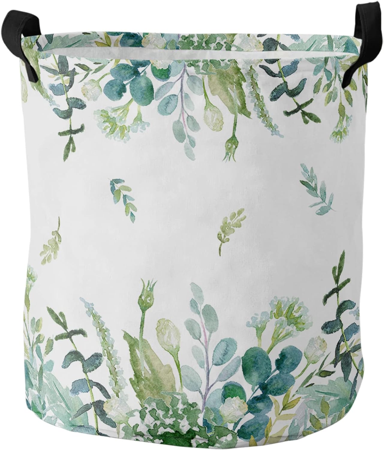 Eucalyptus Leaves Large Laundry Basket,Collapsible Bag with Easy Carry Handles,16.5x17in Waterproof Foldable Freestanding Hamper,Washing Bin Storage