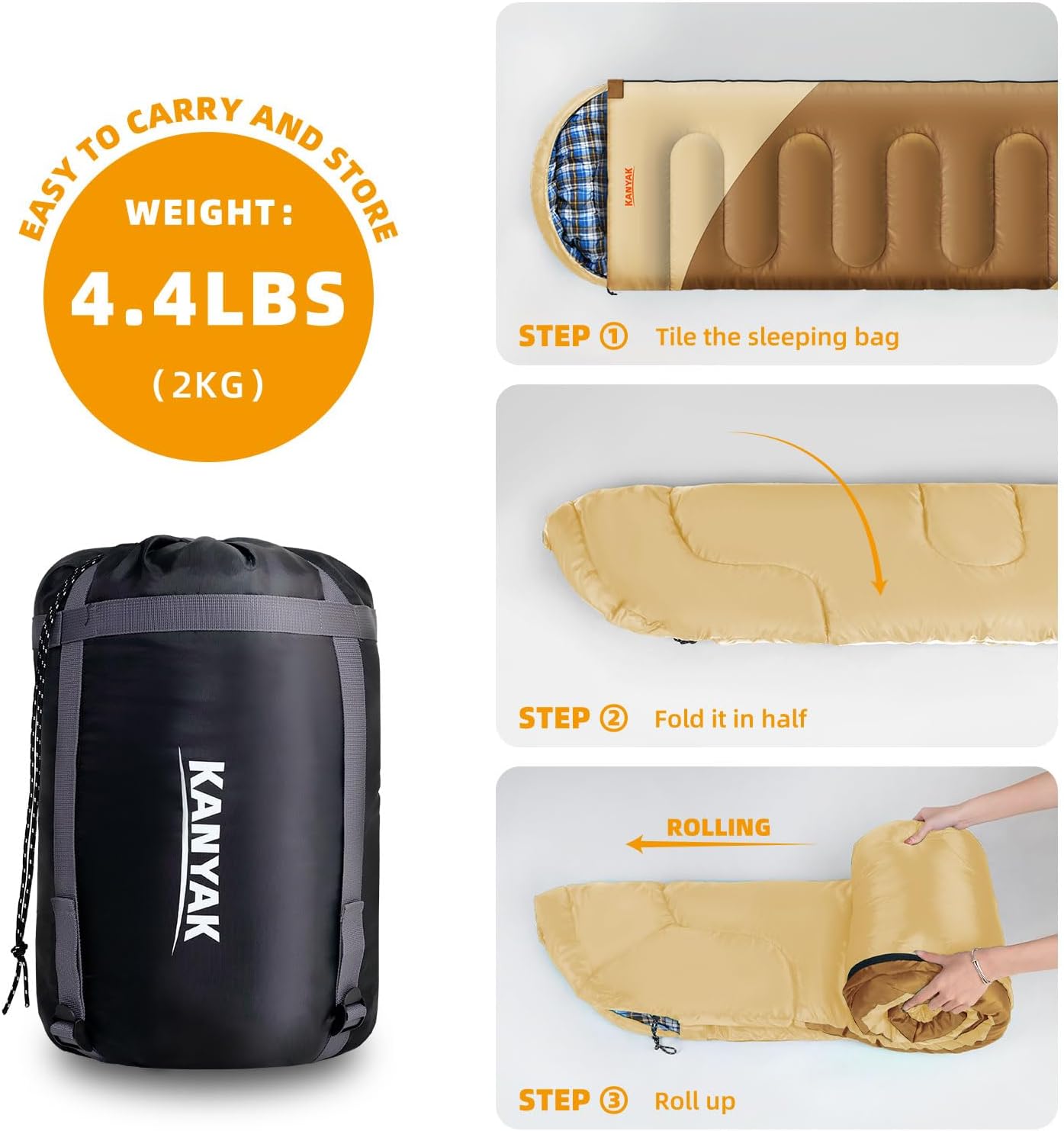 Saco de dormir de campamento, sacos de dormir de 32  para adultos, niños, adolescentes, clima frío, cálido saco de dormir de invierno para 3-4