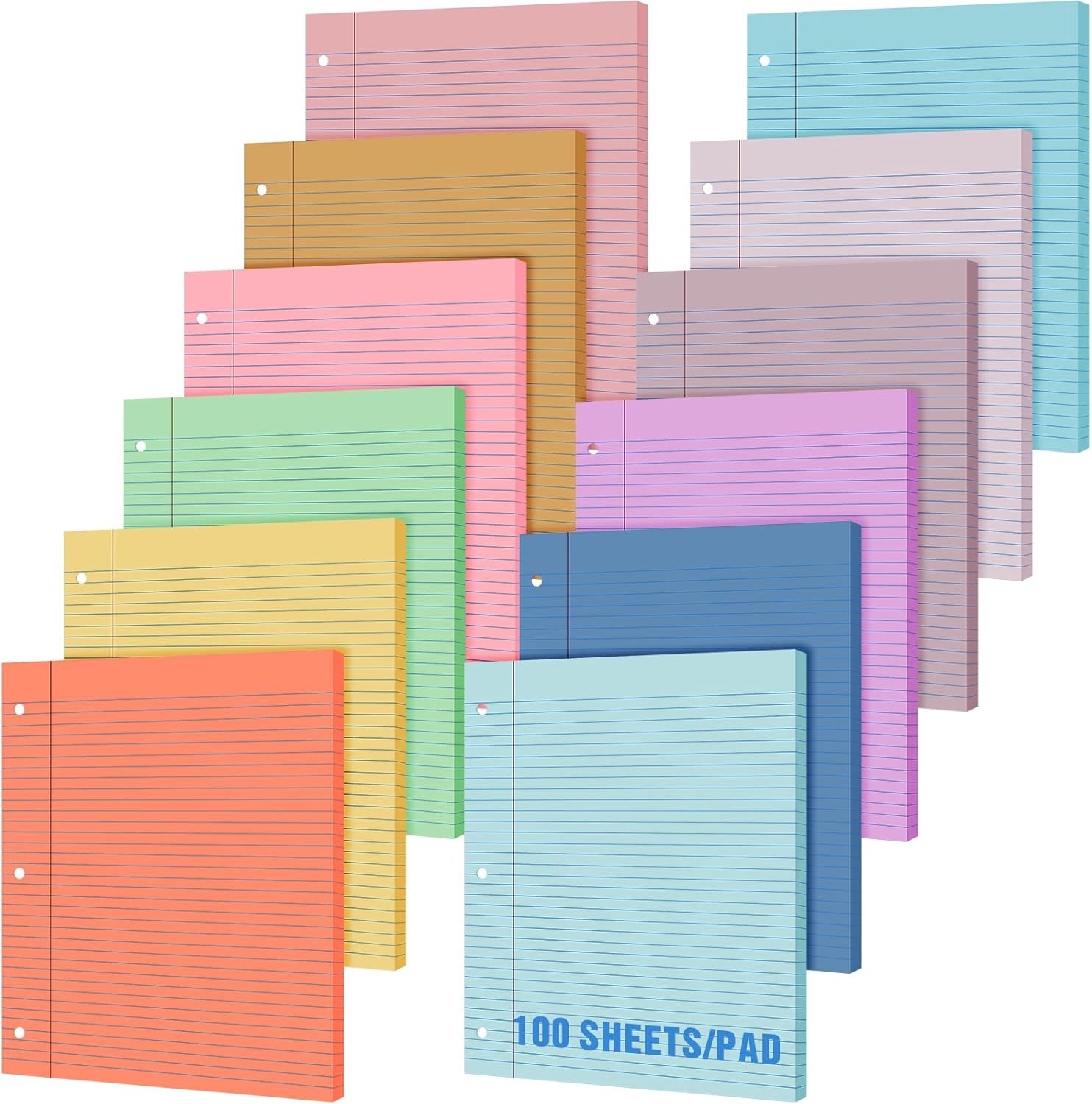 Paquete de 12 hojas sueltas de 8 x 10.5 pulgadas, 1200 hojas de papel de relleno de 3 agujeros perforados de calidad para carpetas de 3 anillos para