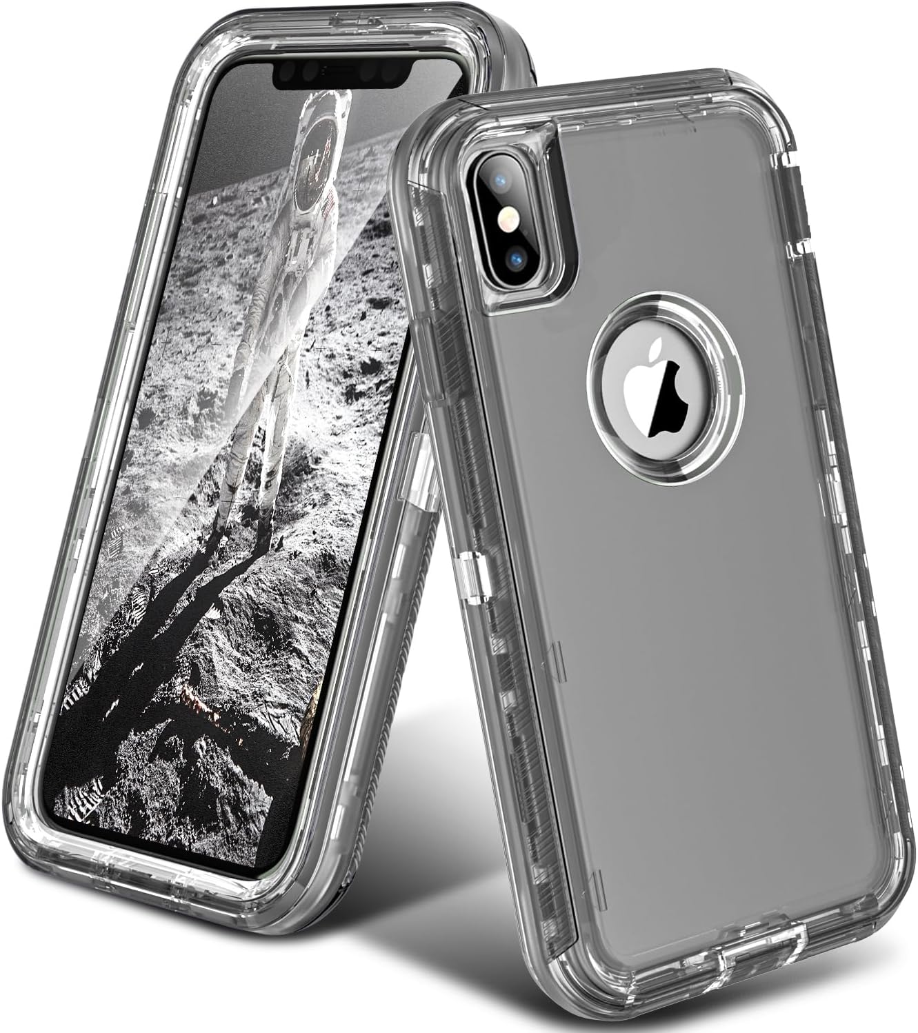 ORIbox Funda gris para iPhone Xs Max, protección contra caídas de grado militar de 10 pies, funda transparente resistente a prueba de golpes