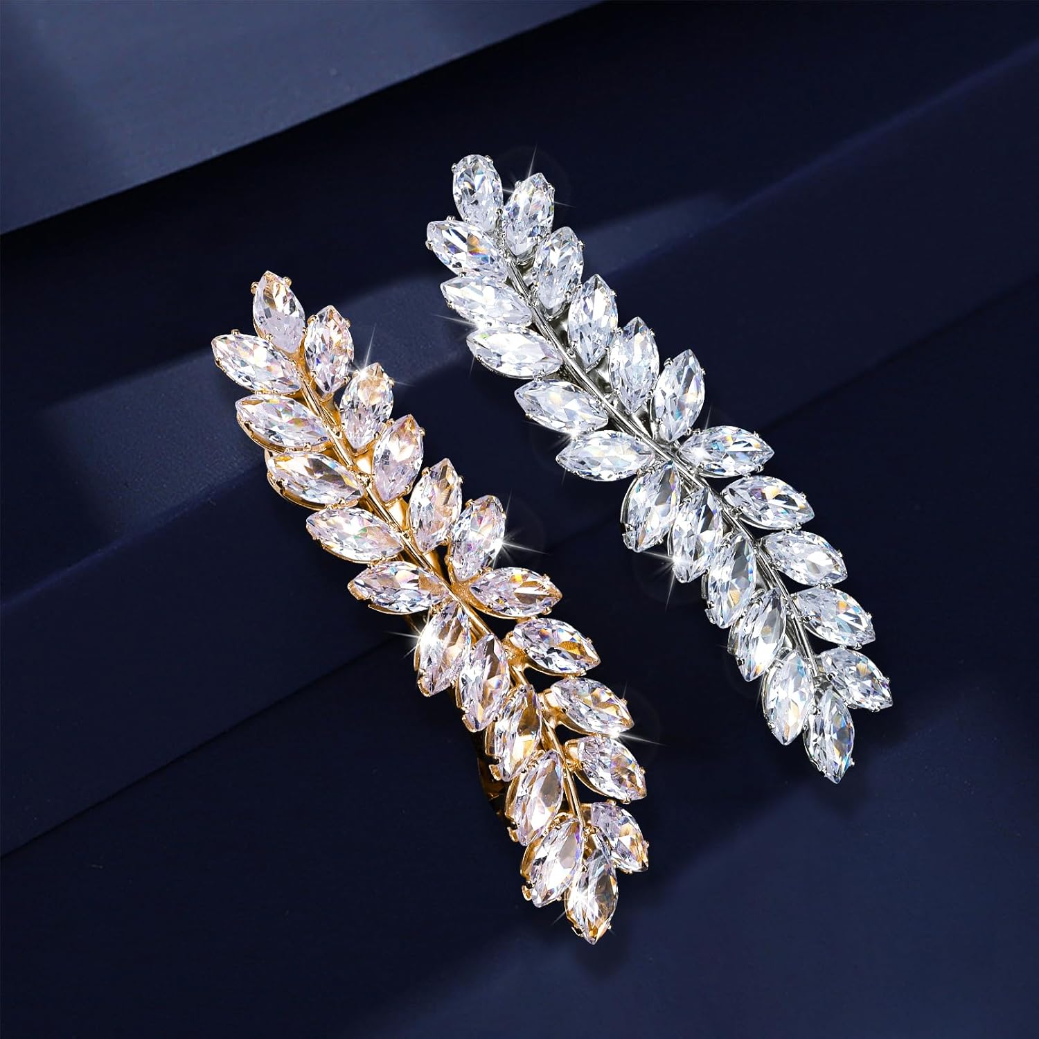 WHAVEL 2 pasadores para el cabello para mujer, pinzas para el cabello con diamantes de imitación, pasador francés de hoja de cristal, pinzas para el