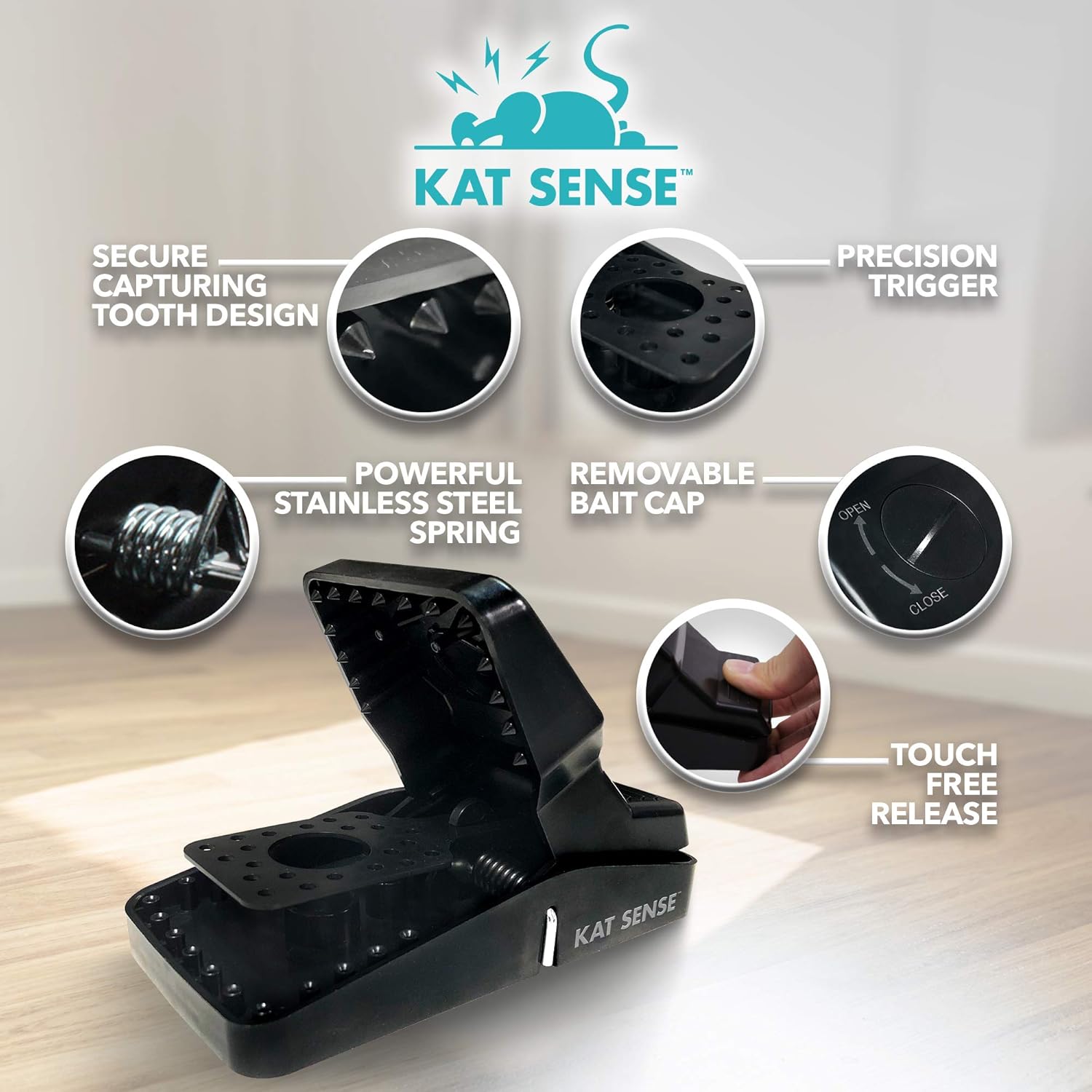 Kat Sense Trampas para ratas que funcionan en interiores y exteriores para obtener resultados de muerte instantánea, juego de 8 trampas