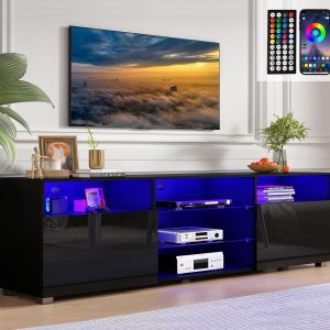 Uspeedy Soporte de TV LED de 65 pulgadas para TV de 6570 pulgadas, soporte de TV negro brillante para sala de estar, moderno centro de Uspeedy Soporte de TV LED de 65 pulgadas para TV de 6570 pulgadas, soporte de TV negro brillante para sala de estar, moderno centro de