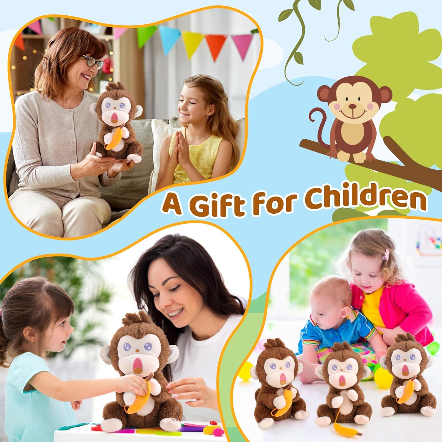 Emoin Monkey Stuffed Animals The Playful Monkey – Juguete interactivo de peluche de mono enojado, no tomes su plátano, mono interactivo, plátano,