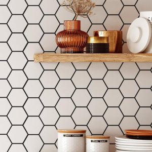 Coloritto Papel tapiz hexagonal Papel tapiz autoadhesivo extraíble de azulejos blancos y negros Papel tapiz geométrico para despegar y pegar (1 Coloritto Papel tapiz hexagonal Papel tapiz autoadhesivo extraíble de azulejos blancos y negros Papel tapiz geométrico para despegar y pegar (1