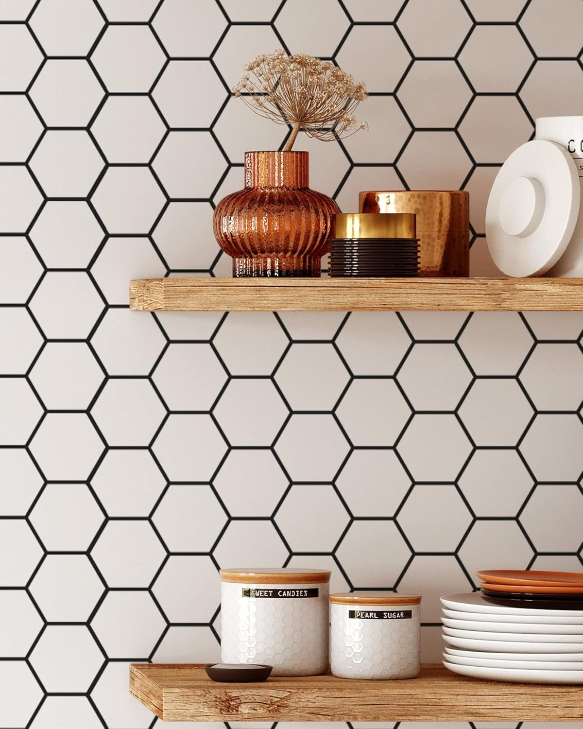 Coloritto Papel tapiz hexagonal  Papel tapiz autoadhesivo extraíble de azulejos blancos y negros  Papel tapiz geométrico para despegar y pegar (1