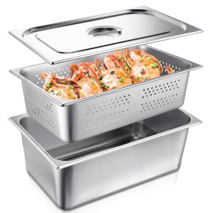 Paquete de 3 sartenes de hotel de tamaño completo con tapa, incluye sartén de vapor perforada de tamaño completo, cubierta de mesa de vapor, Paquete de 3 sartenes de hotel de tamaño completo con tapa, incluye sartén de vapor perforada de tamaño completo, cubierta de mesa de vapor,