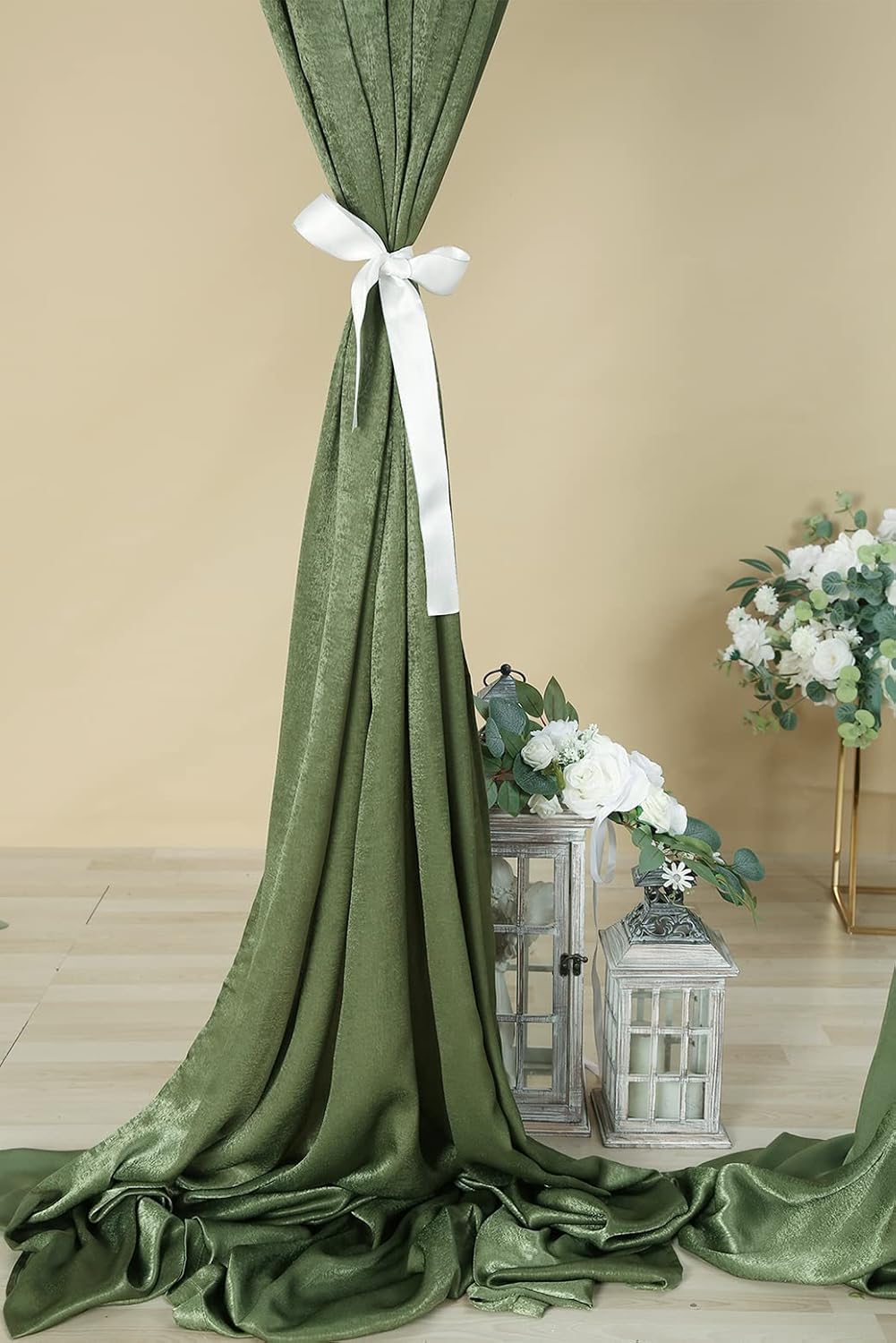 Cortinas de telón de fondo de boda de terciopelo verde oliva de 9.6 x 10 pies, paneles de cortinas suaves y sedosas para decoración de bodas,