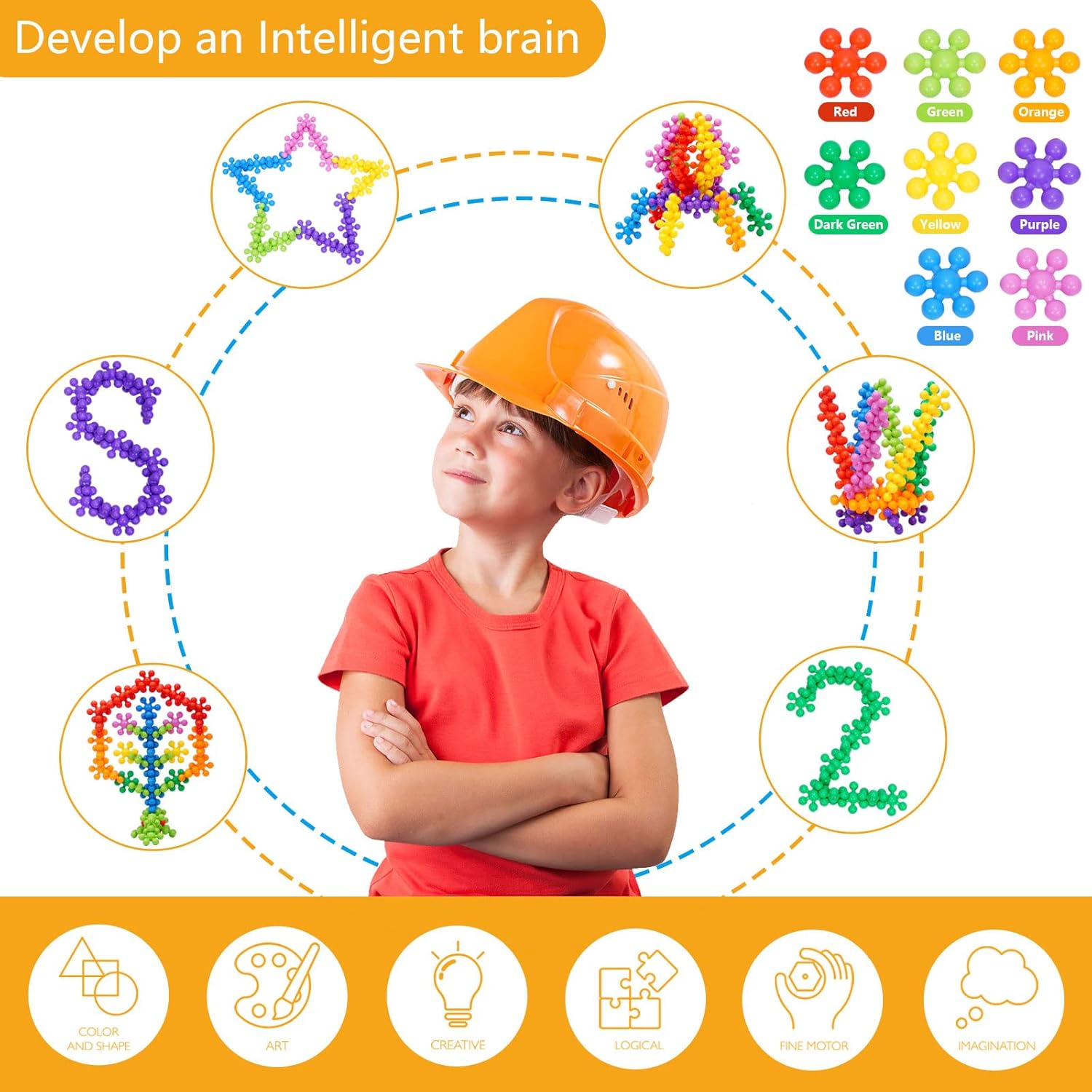 COUOMOXA Juego de 120 piezas de bloques de construcción entrelazados con clip, juguete educativo STEM temprano para niños y niñas de 3, 4, 5, 6, 7,