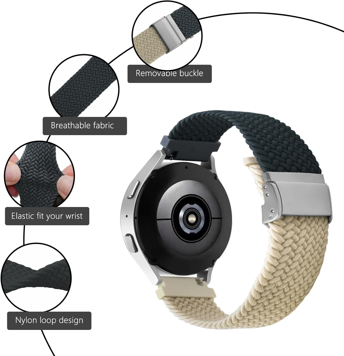 Correa trenzada de 0.78 pulgadas compatible con Samsung Galaxy Watch 6&5&4 de 1.575 pulgadas, 1.732 pulgadas, Watch 4 Classic de 1.654 pulgadas,
