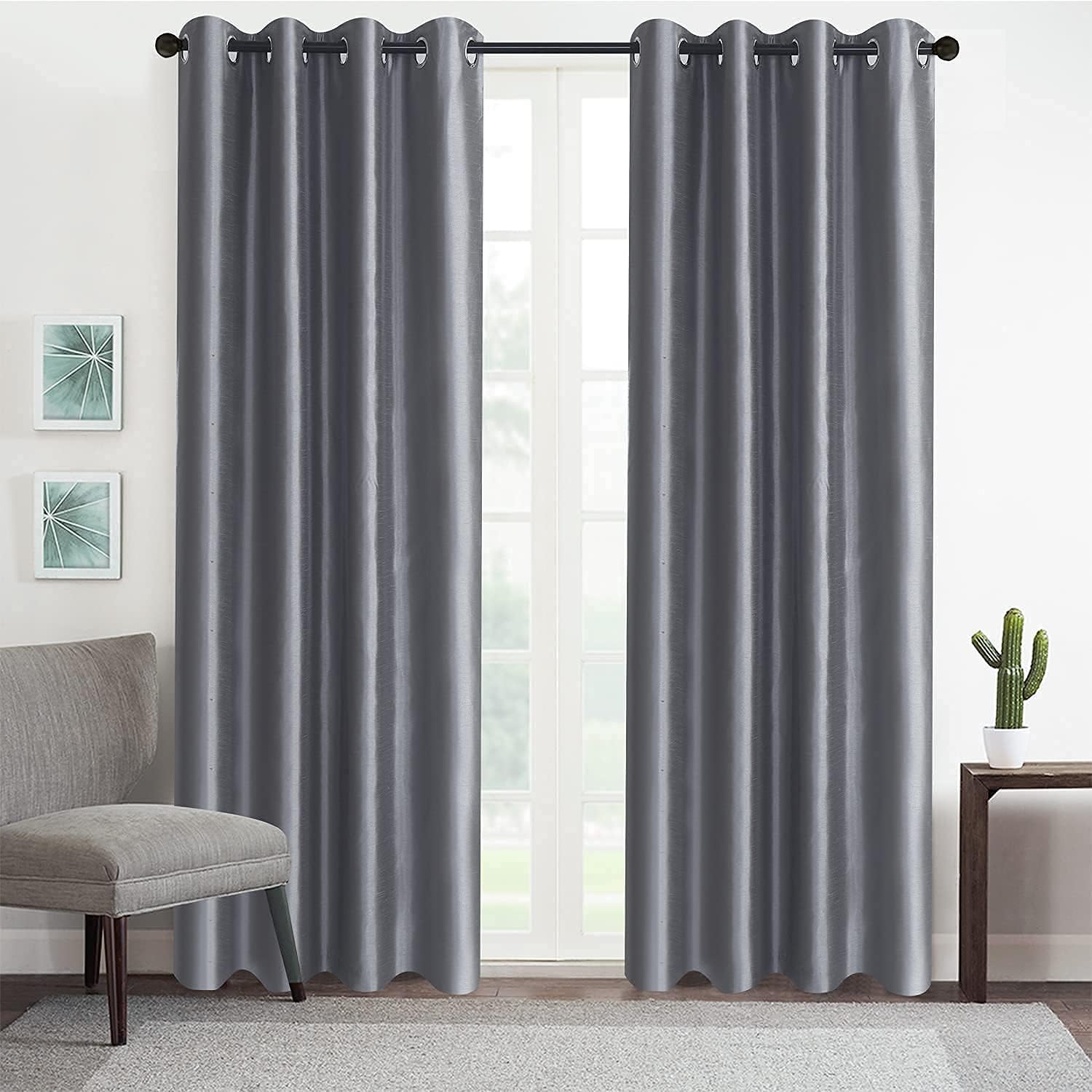 GYROHOME Cortinas opacas de seda sintética para oscurecer la habitación (forro beige) Cortinas lisas para tratamiento de ventanas para dormitorio,