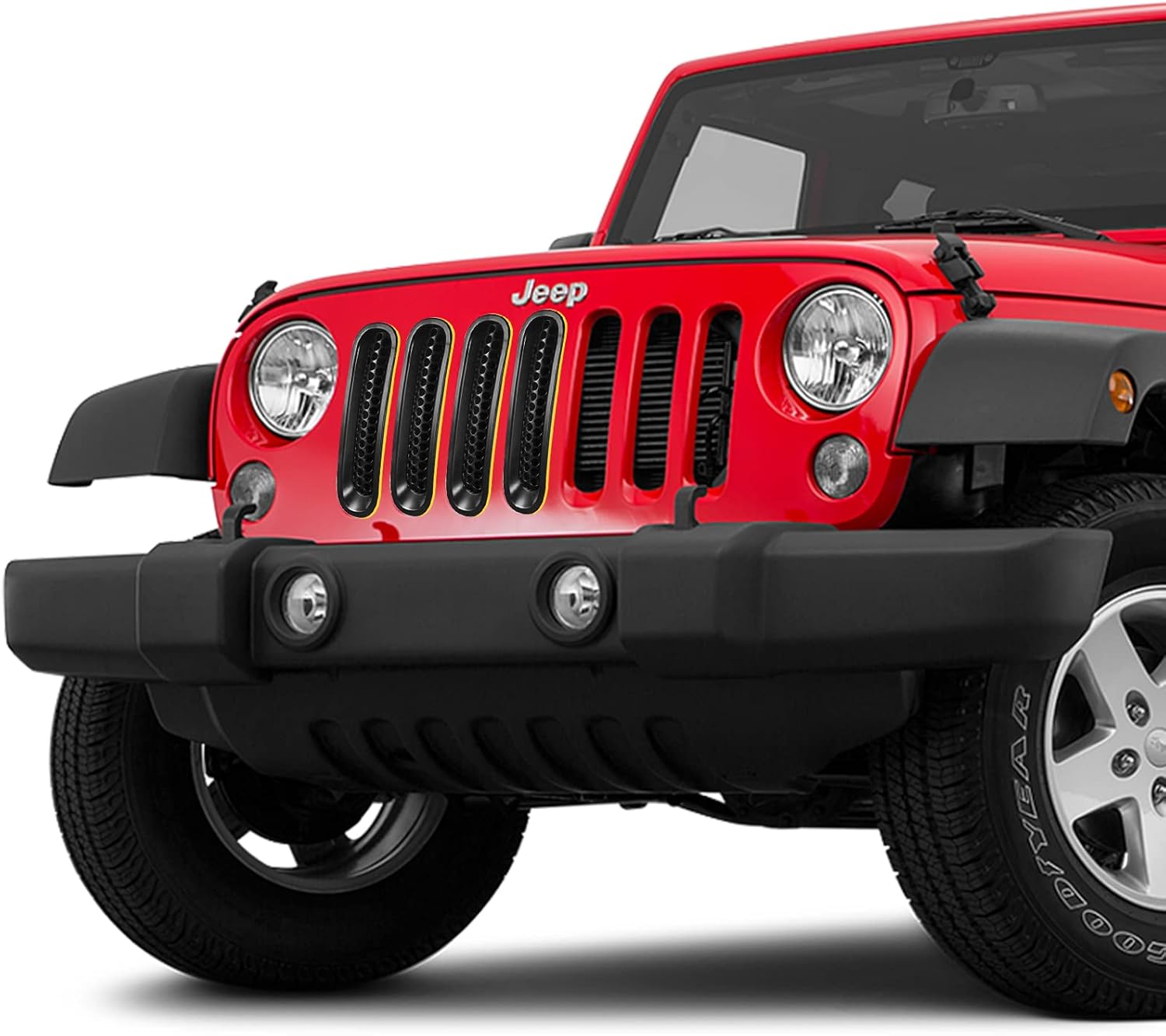 Cubierta de rejilla de malla frontal compatible con Jeep Wrangler JK y JKU 2007-2018 – Insertos de parrilla negros con protector de clip con ranuras