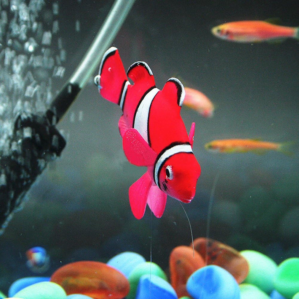 Bestgle Juego de adornos artificiales de silicona para acuario de payaso brillante, para pecera, 4 colores (rojo, verde, naranja y negro)
