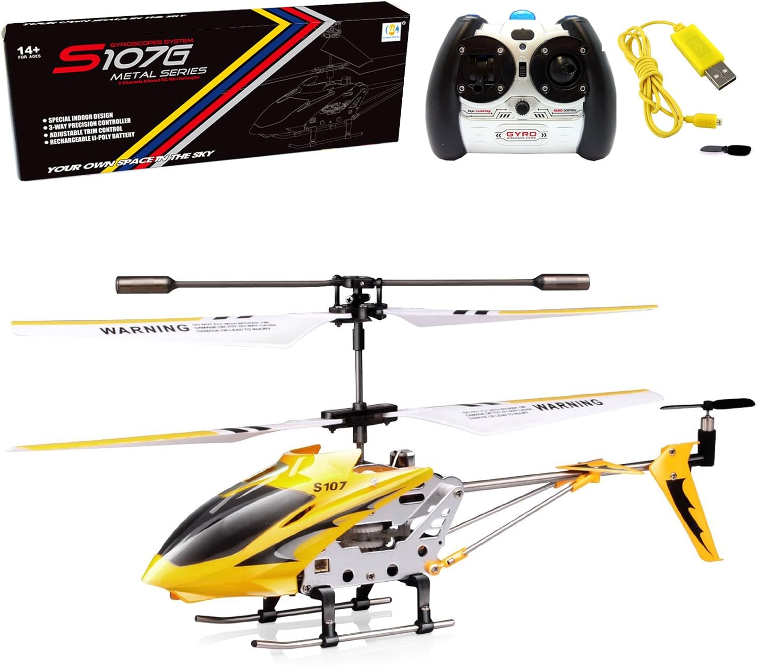Cheerwing S107S107G Phantom 3.5 canales, minihelicóptero RC con giroscopio, Amarillo