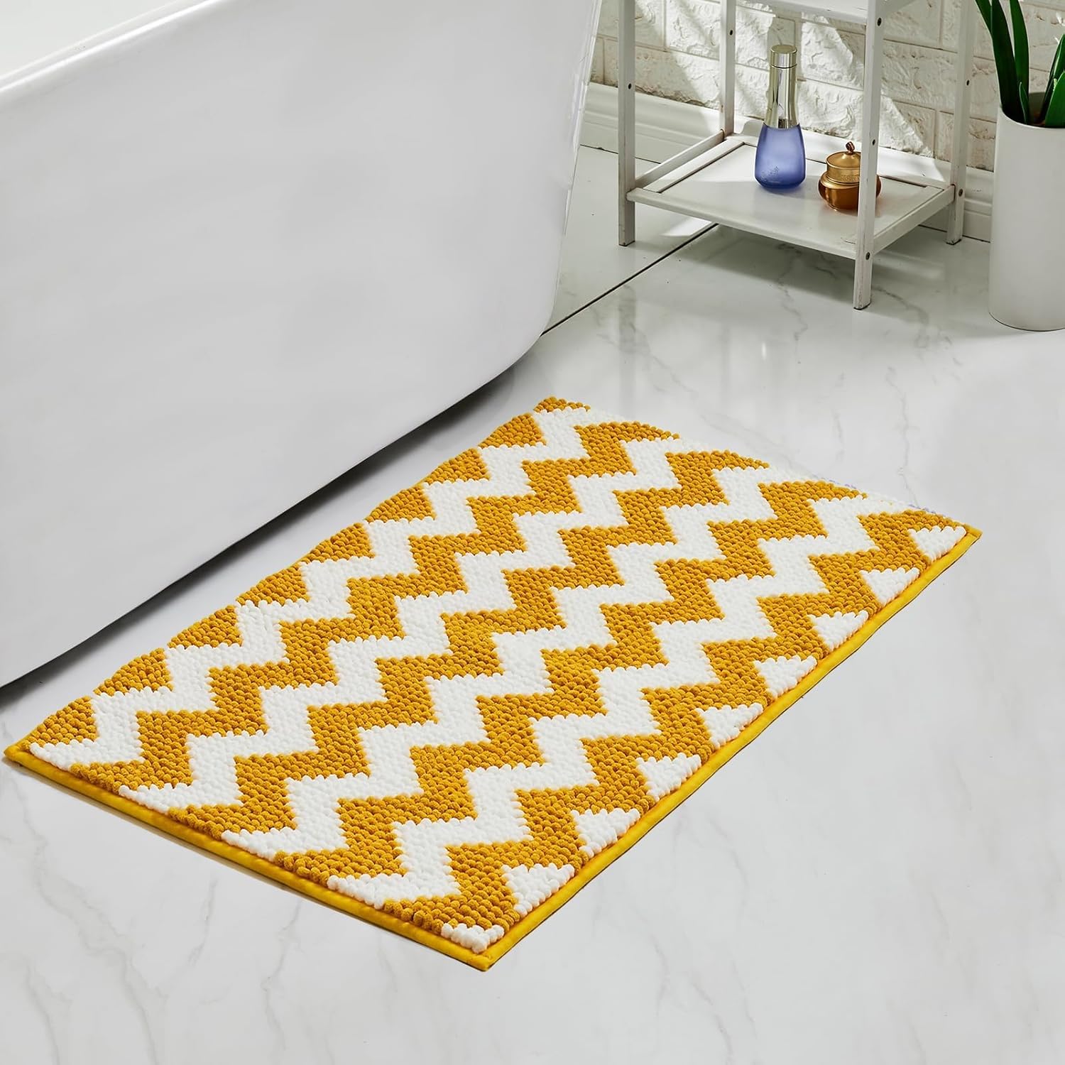 CozeCube Alfombras de baño de felpilla de 24 x 16 pulgadas, alfombras de baño de microfibra suave con cheurón, antideslizantes, lavables a máquina,