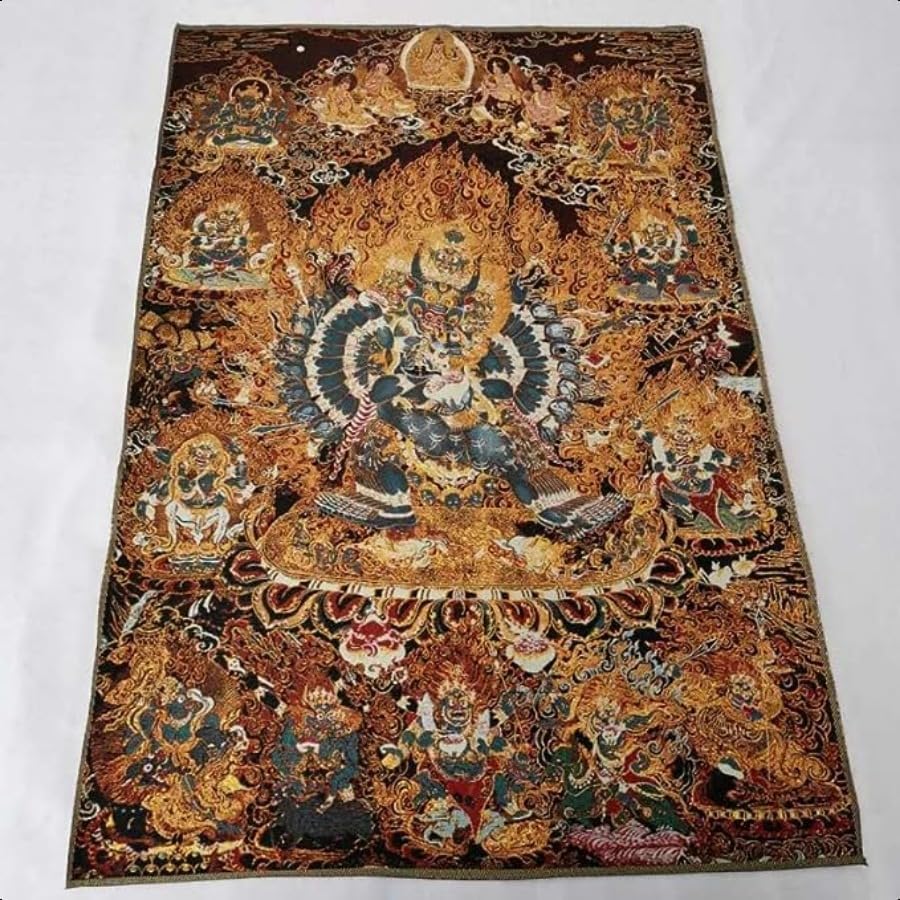 Thangka – Tapiz de seda para colgar en la pared, diseño tibetano, Yama Dharmaraja, deidad budista, Yamantaka, Tangka, yoga, decoración del hogar,