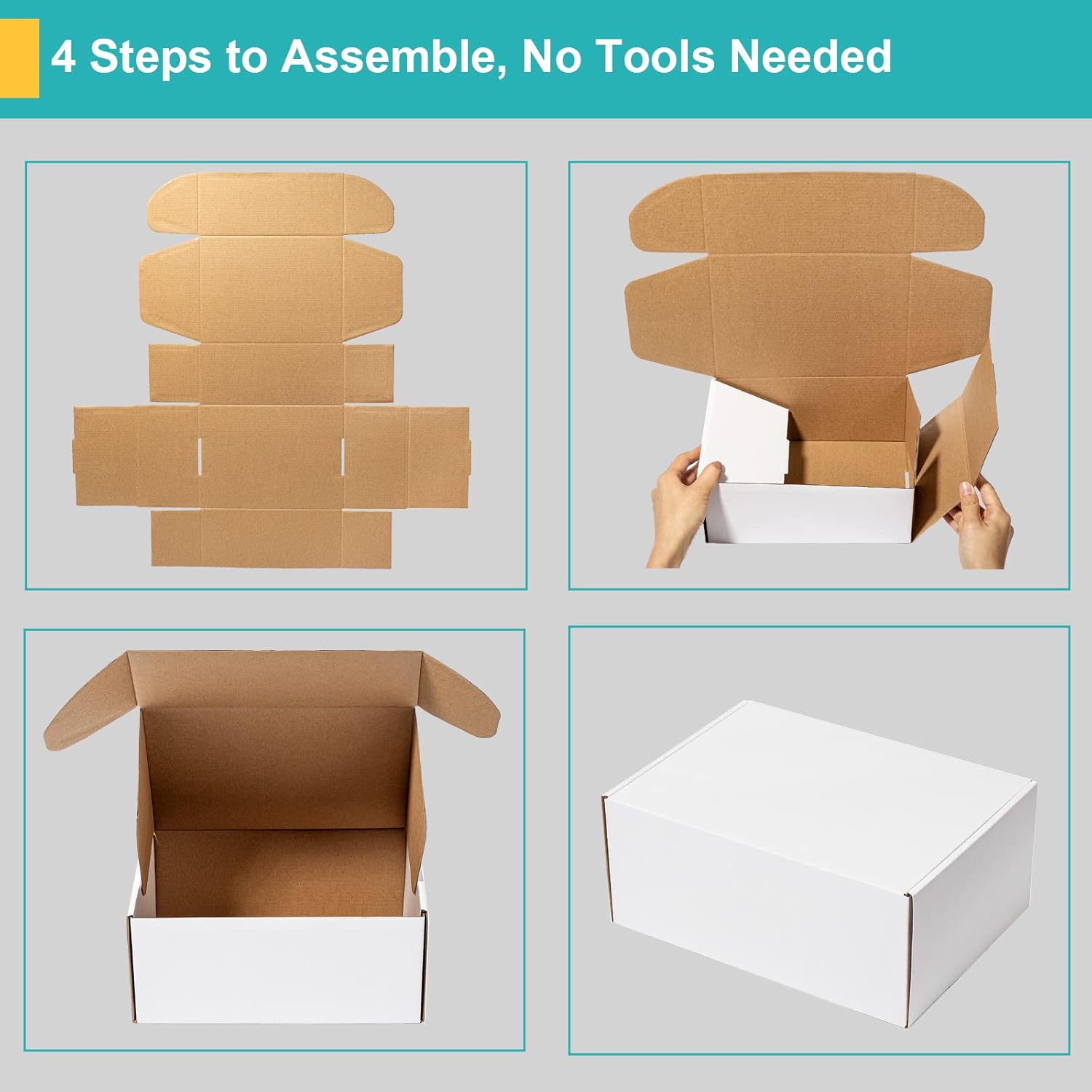 Cajas de envío blancas de 13 x 10 x 3 pulgadas, cajas de cartón para embalaje, caja de correo corrugado blanca, cajas de correo con bloqueo de