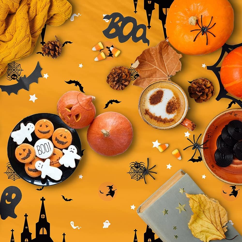 Decoraciones de Halloween para decoración de fiesta de interiores, 2 manteles de plástico desechables de 54 x 107 pulgadas para Halloween