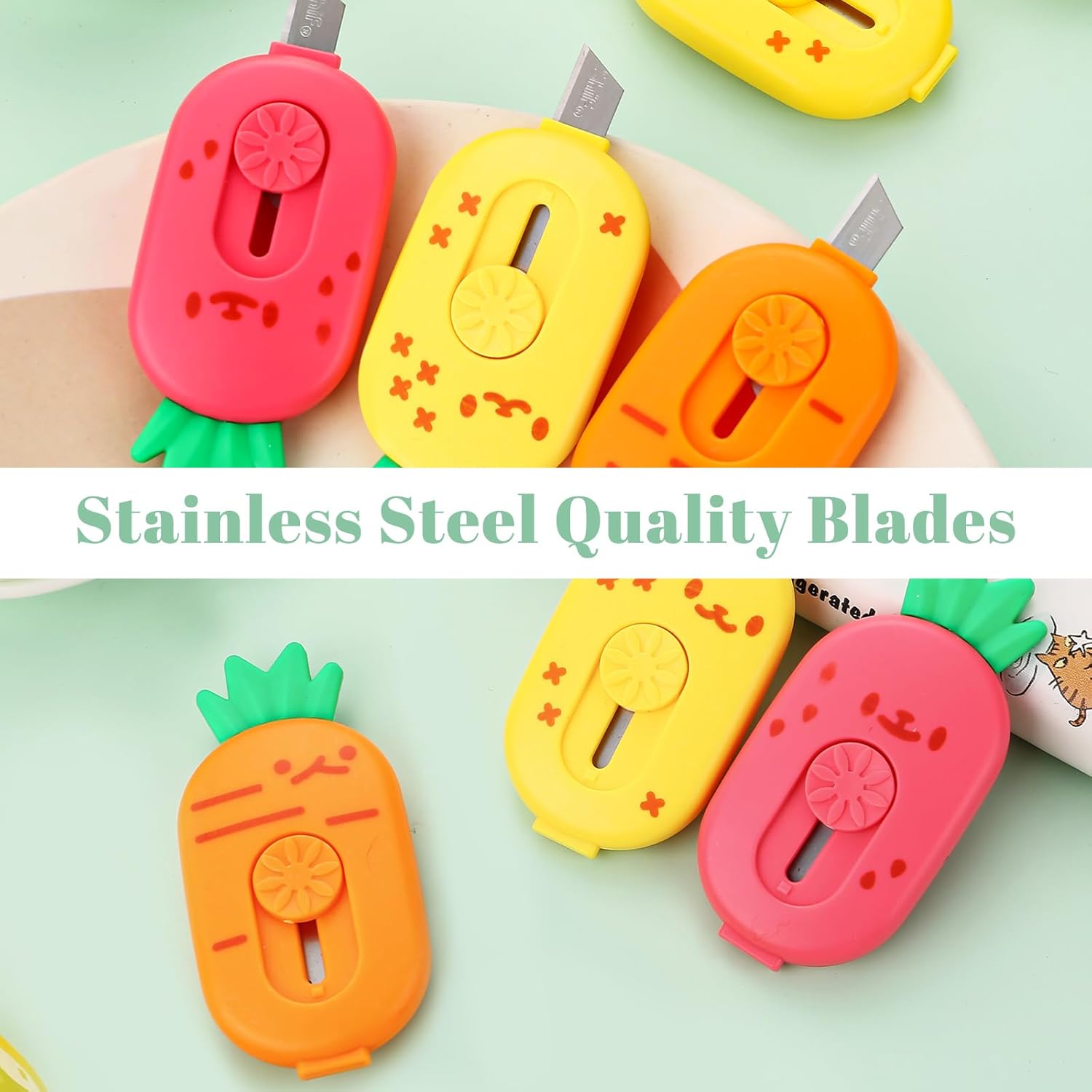 Lindo mini cortador de caja retráctil, pequeño abrecartas en forma de piña que se abren para abrir, cuchillos de seguridad portátiles Kawaii para