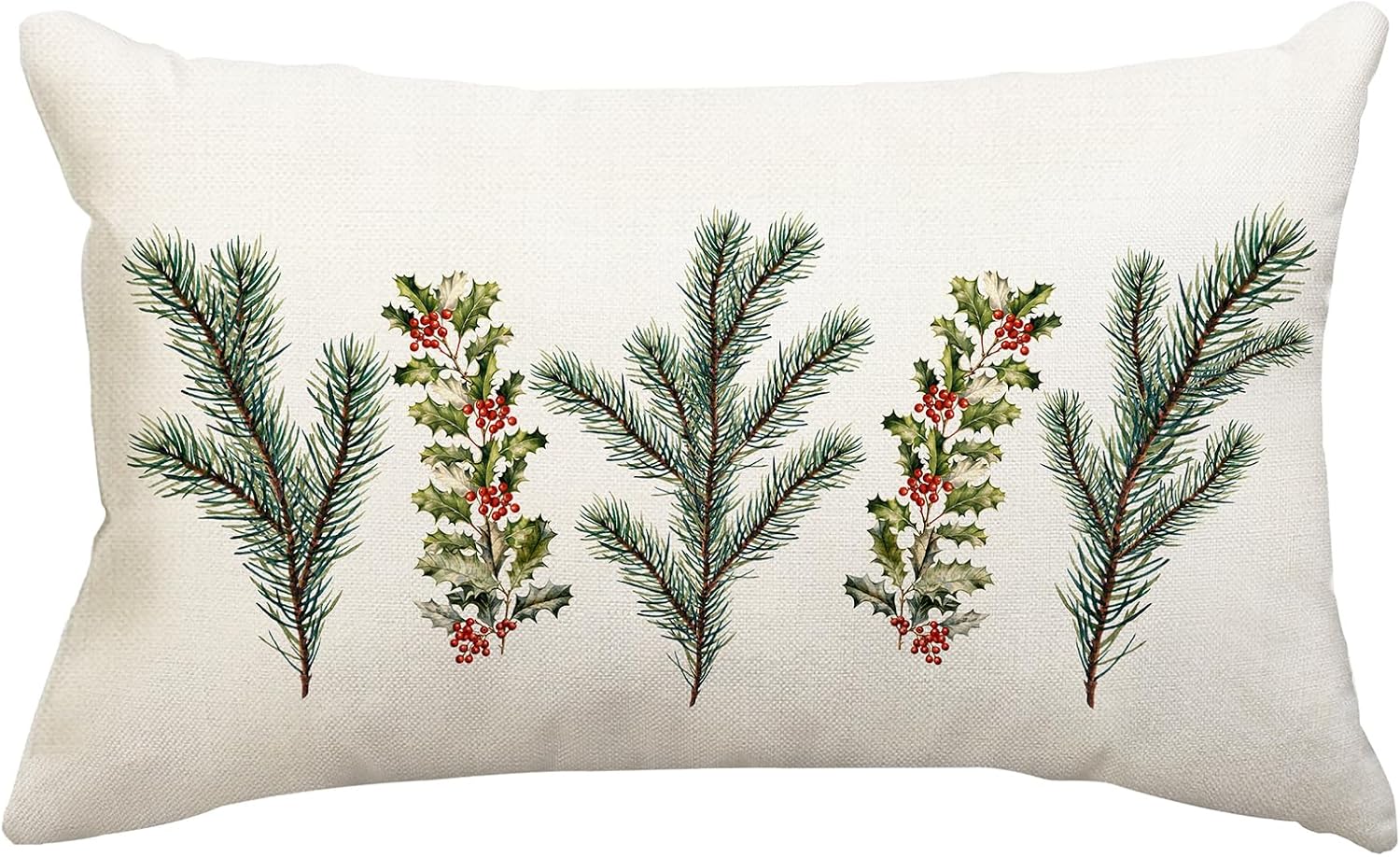 Funda de almohada decorativa de Navidad de 12 x 20 pulgadas, diseño de pino y baya de acebo, decoración para sofá