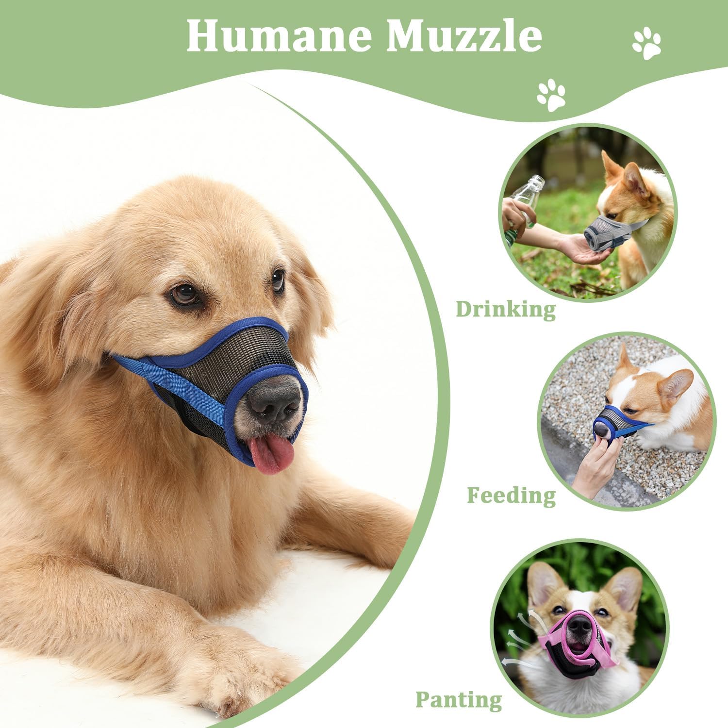 Bozal para perro, bozales de malla transpirable con gancho y bucle ajustables para perros pequeños, medianos y grandes, caniche Border Collie