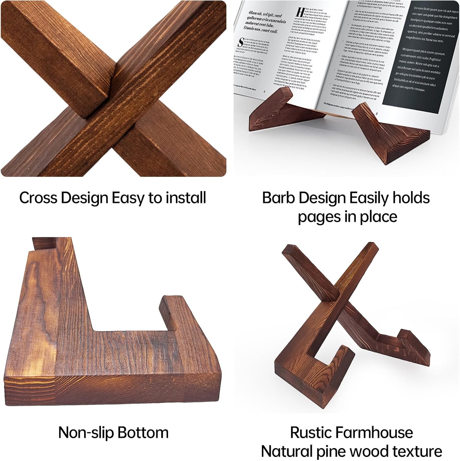 Soporte de libro de cocina para encimera de cocina, soporte de madera para libro de recetas para decoración de mostrador, juego de 2, soporte de
