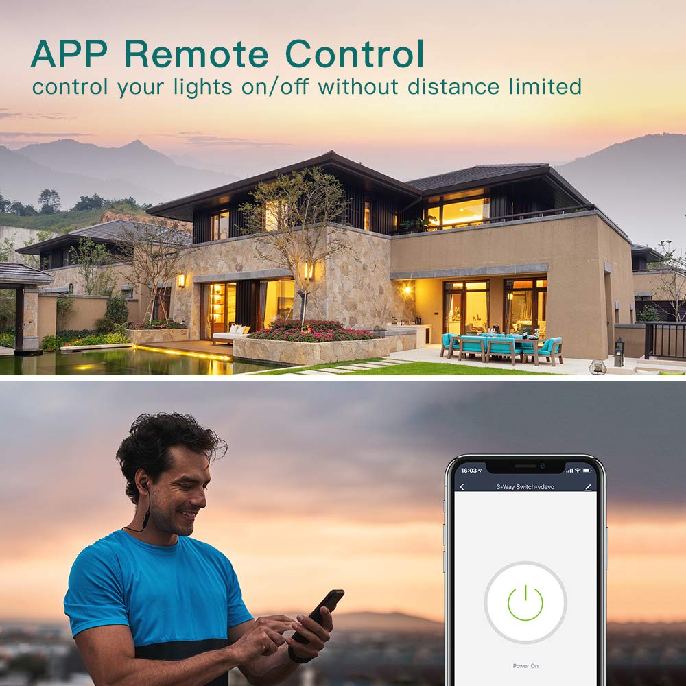 TREATLIFE Interruptor inteligente de 3 vías, interruptor de luz WiFi de 2.4 GHz, funciona con Alexa y Google Home, requiere cable neutro, control