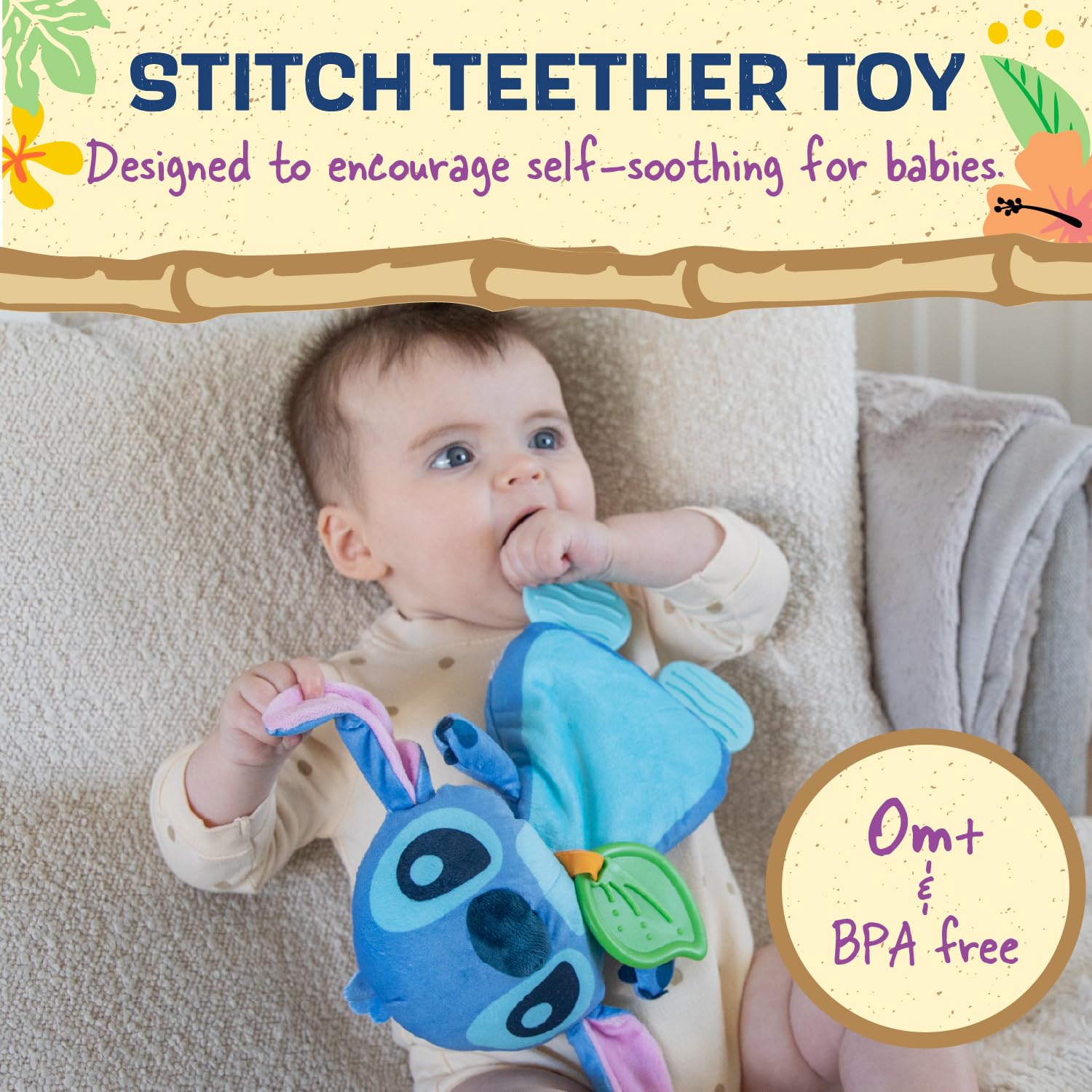 Kids Preferred Disney Baby’s Lilo and Stitch – Juguete sensorial de peluche y mordedor arrugado para bebés recién nacidos, niños y niñas de 10