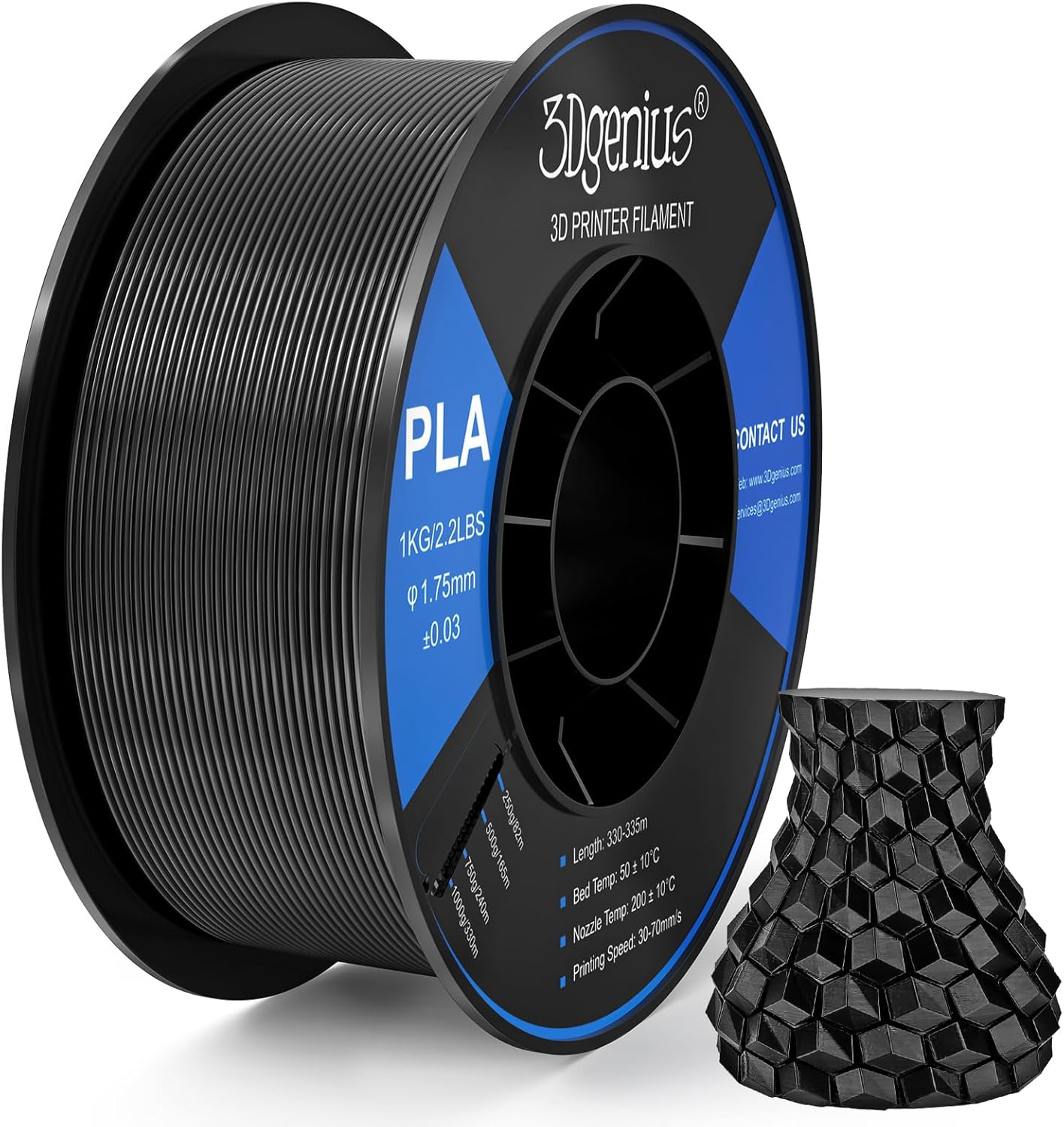 Filamento PLA para impresora 3D, filamento PLA de 0.069 in, carrete de 2.2 lbs2.2 libras, filamento de impresión 3D de 0.069 in, precisión