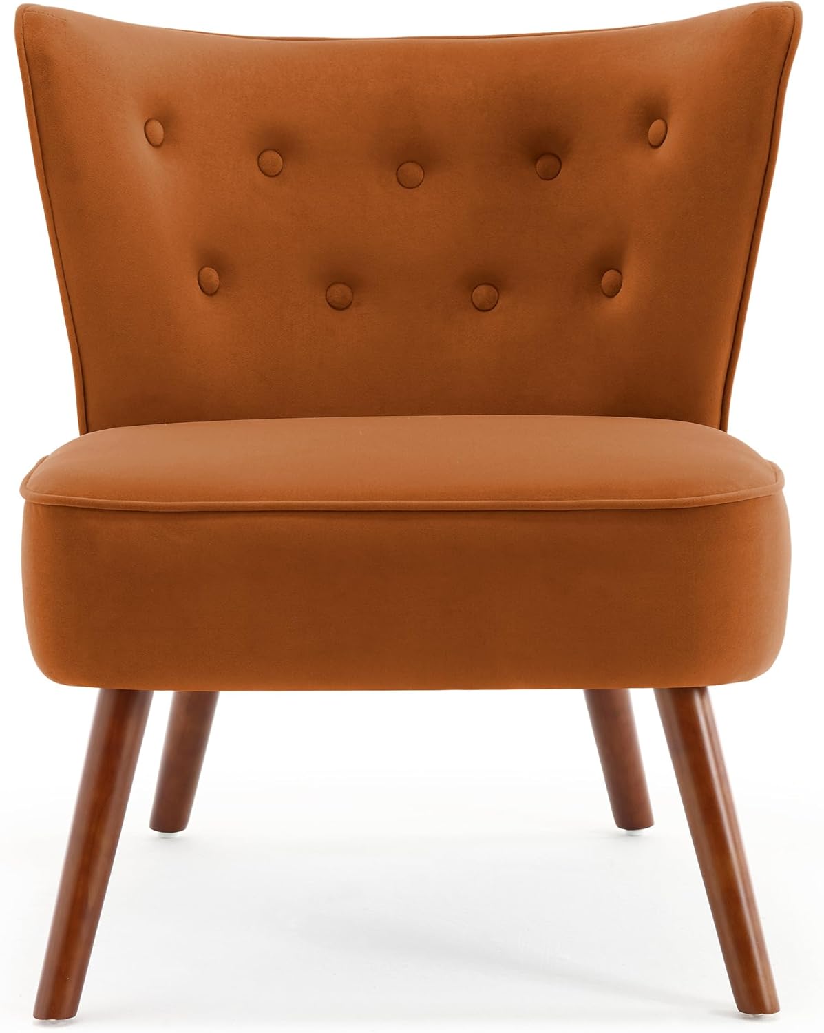RUOVU Silla decorativa de terciopelo moderna de mediados de siglo, silla de sala de estar sin brazos con patas de madera, silla de club con respaldo