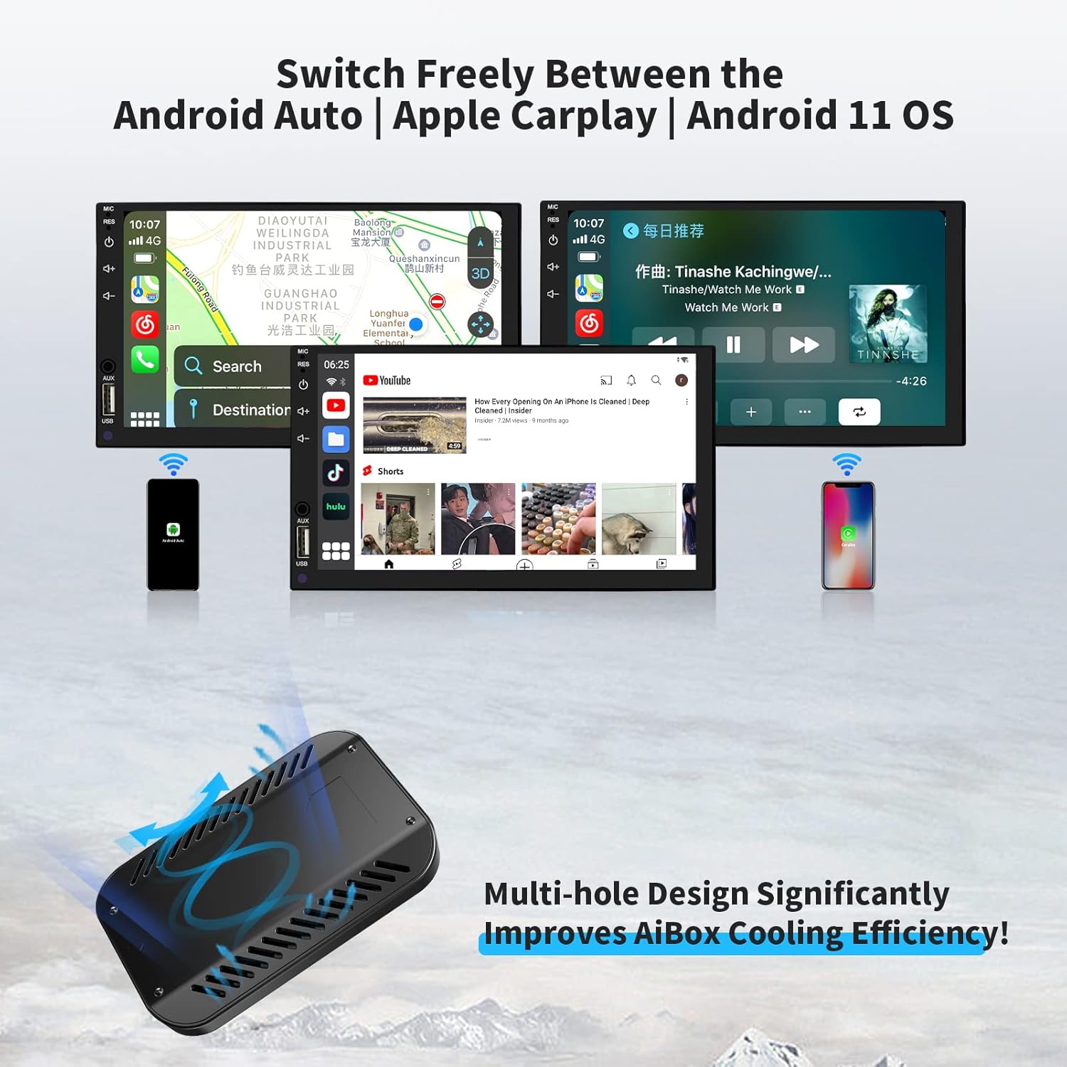 Adaptador inalámbrico Carplay con Netflix YouTube TikTok Google Play, Carplay inalámbrico y adaptador automático Android para automóviles CarPlay
