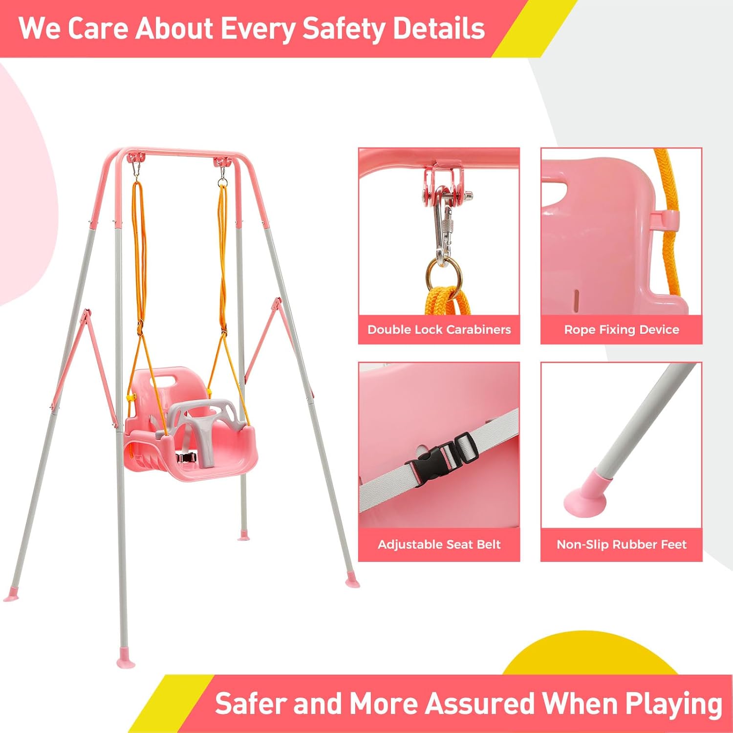 FUNLIO Juego de columpios 3 en 1 para niños pequeños con 4 sacos de arena, columpio para bebé para interiores y exteriores con soporte de metal