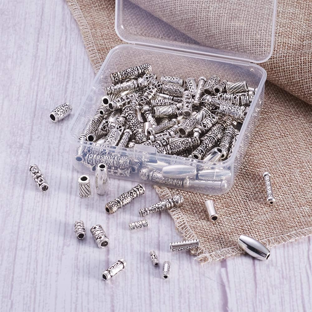Mega Pet 150 unidscaja estilo tibetano antiguo plata columna grano 3.228×3.228×1.063 in tubo suelto granos espaciadores cuentas para bricolaje