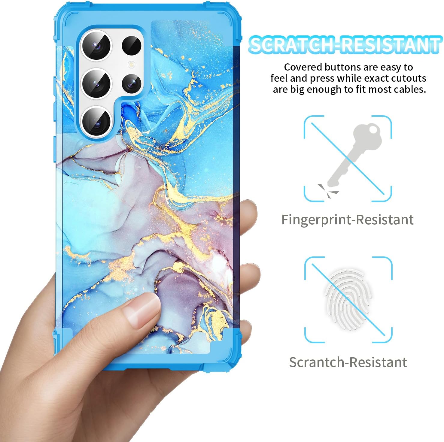 Funda para Galaxy S23 Ultra, diseño de mármol, tres capas, resistente, a prueba de golpes, híbrida, de plástico duro, goma de silicona suave, funda