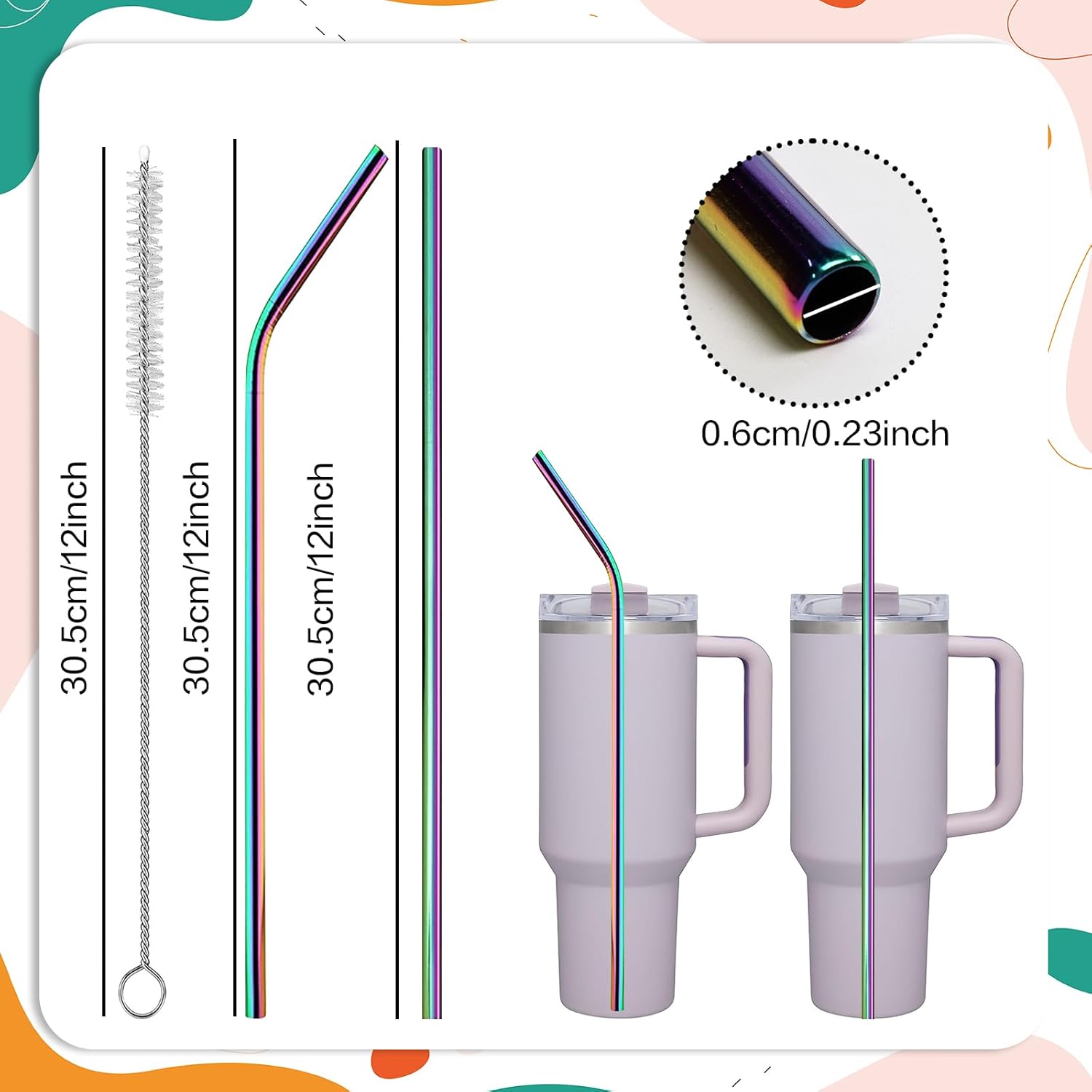 AQUAPHILE Pajitas de acero inoxidable para vaso Stanley de 40 onzas, popote extra largo de 12 pulgadas de repuesto para accesorios de taza Stanley,