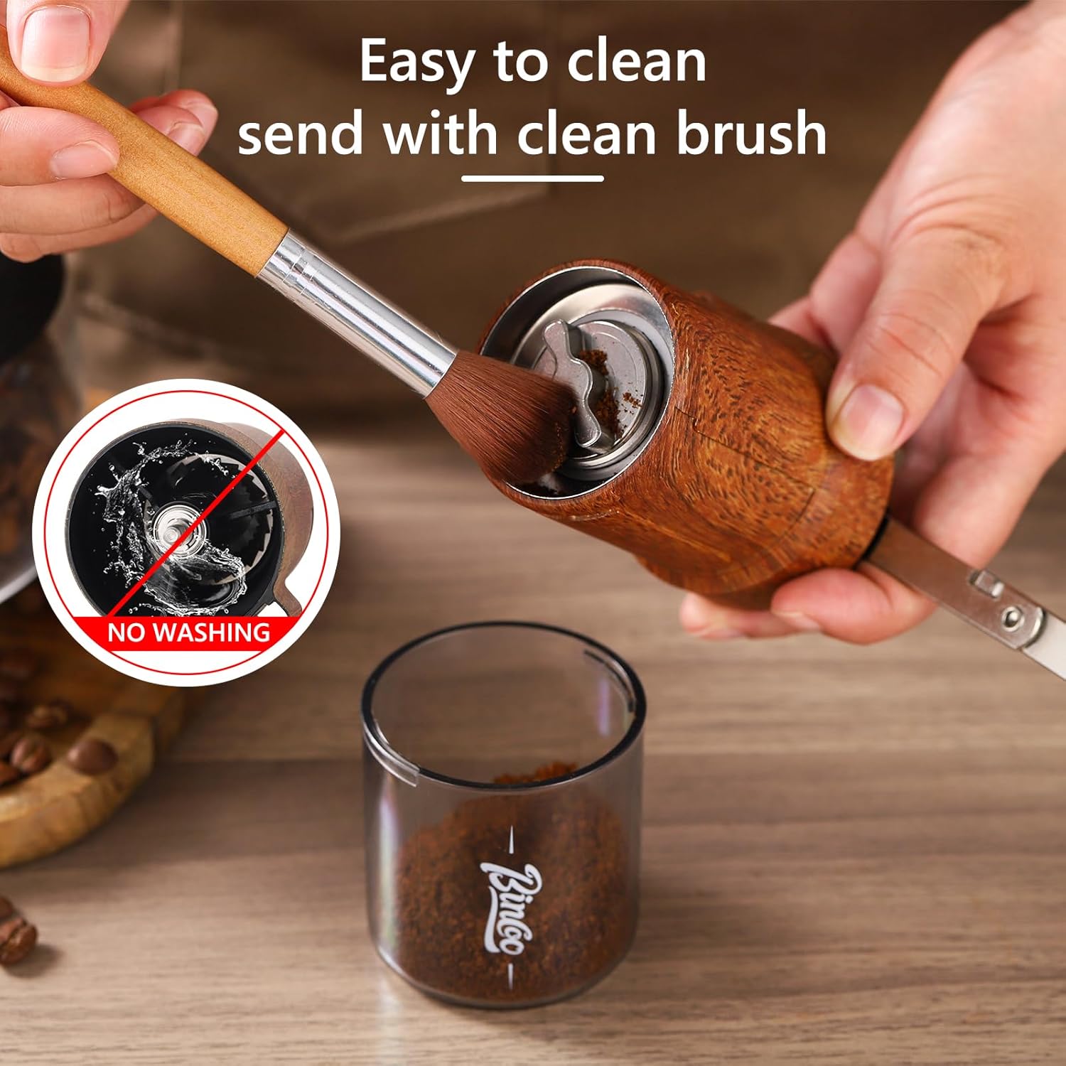 Bincoo Molinillo de café manual con rebabas de acero inoxidable, grosor ajustable, plegable, con bolsa portátil, molinillo de café de mano portátil
