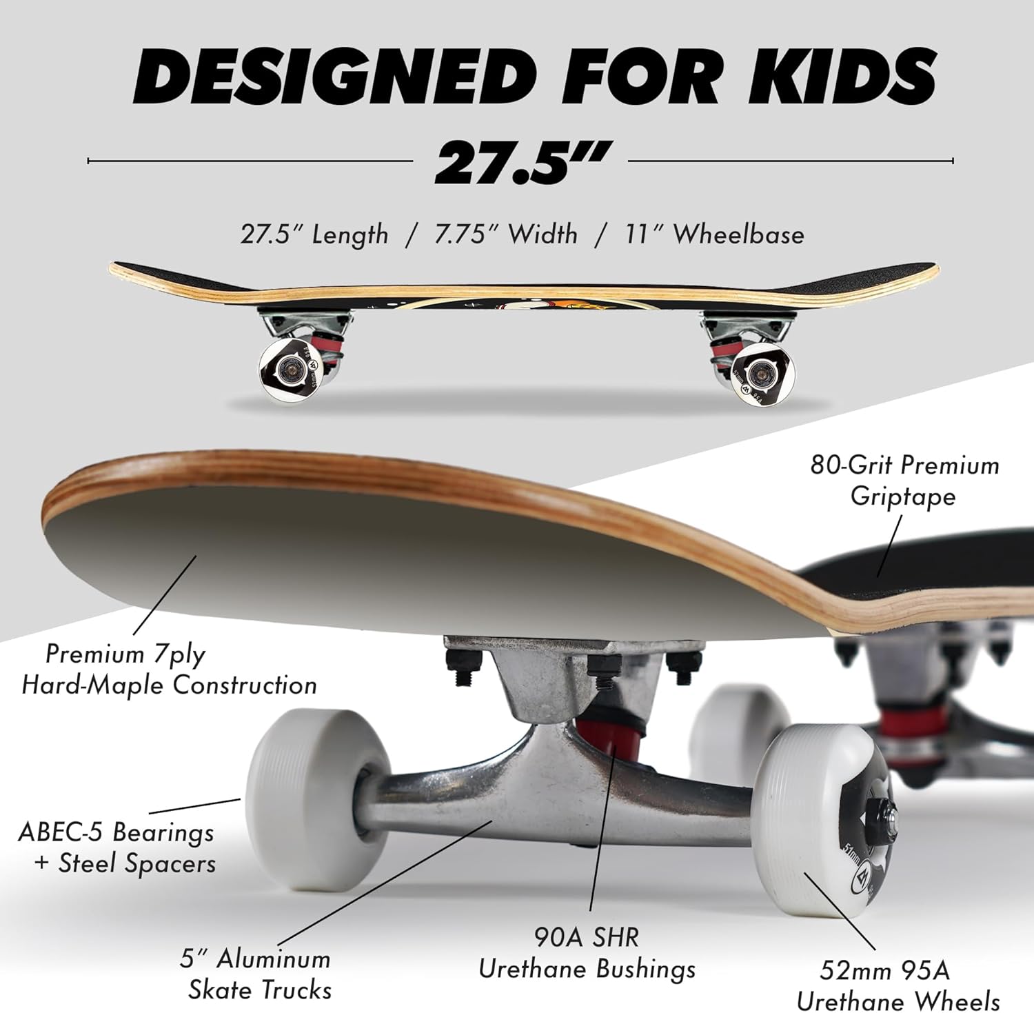 Magneto Patineta completa  Madera de arce  Rodamientos ABEC 5  Tabla cóncava de doble patada  Monopatín para niños  Patinetas para principiantes,