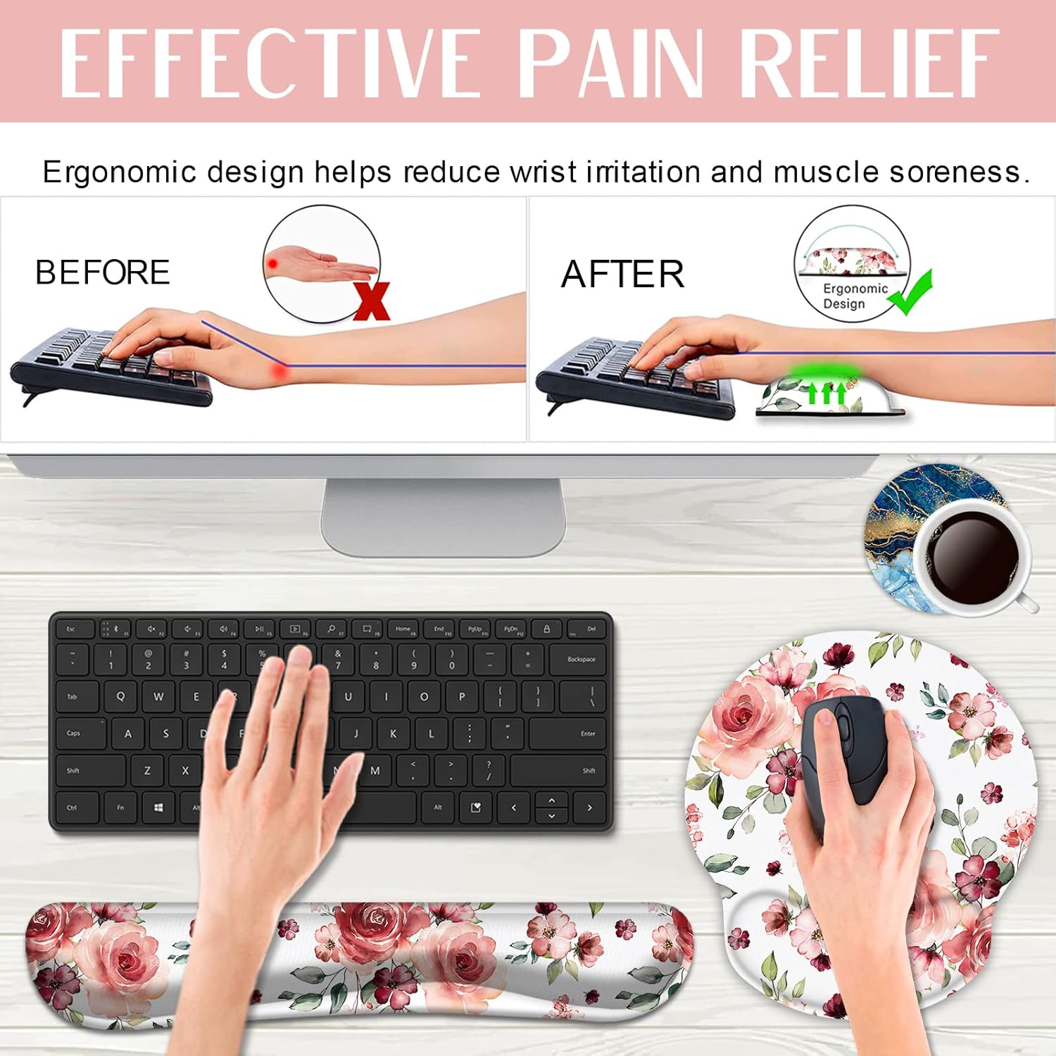 Galdas Alfombrilla de mouse ergonómica con soporte para muñeca y reposamuñecas para teclado, alfombrillas de mouse para juegos para computadora de