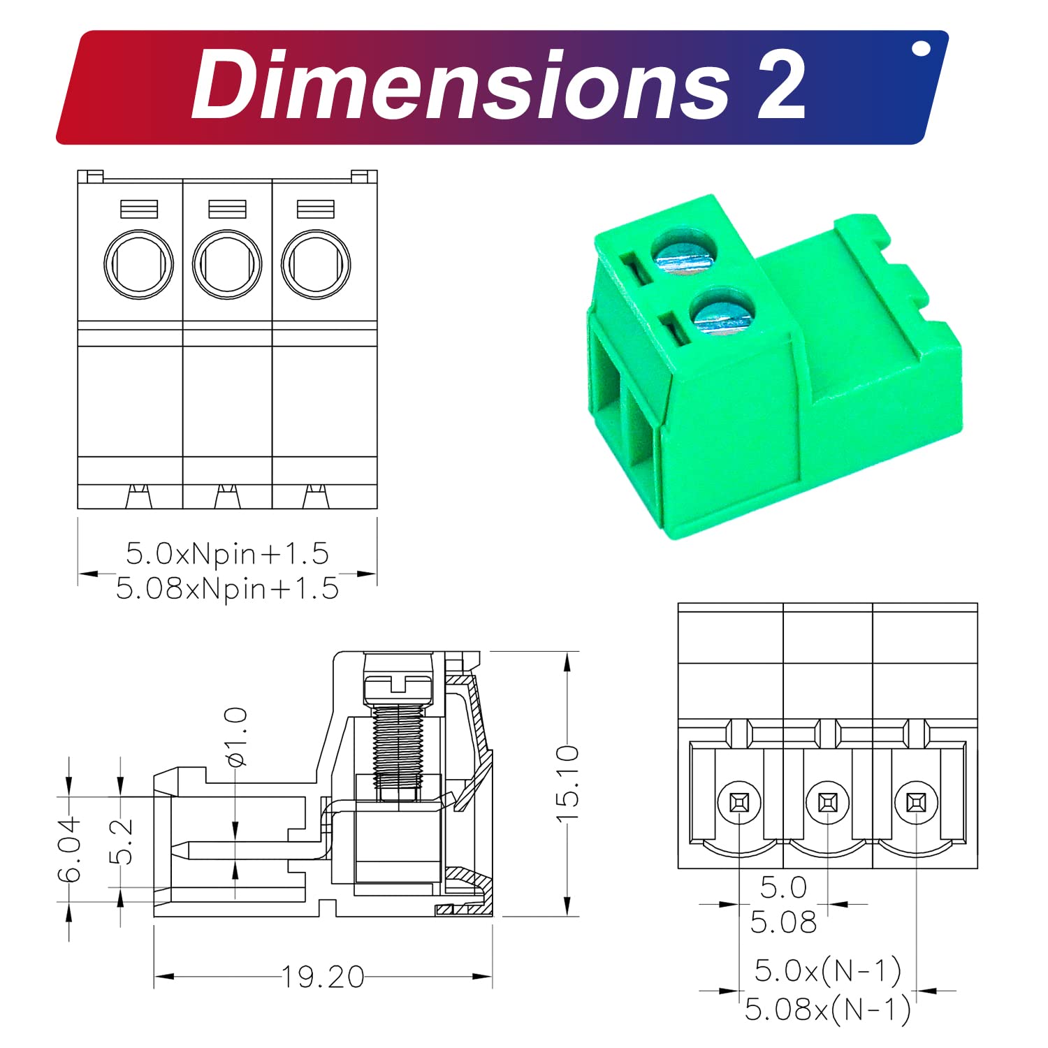 Tcenofoxy – Conector Phoenix macho y hembra de 0.200 in 2345678910111213141516182024 pines Phoenix Connector sin soldadura verde PCB tornillo